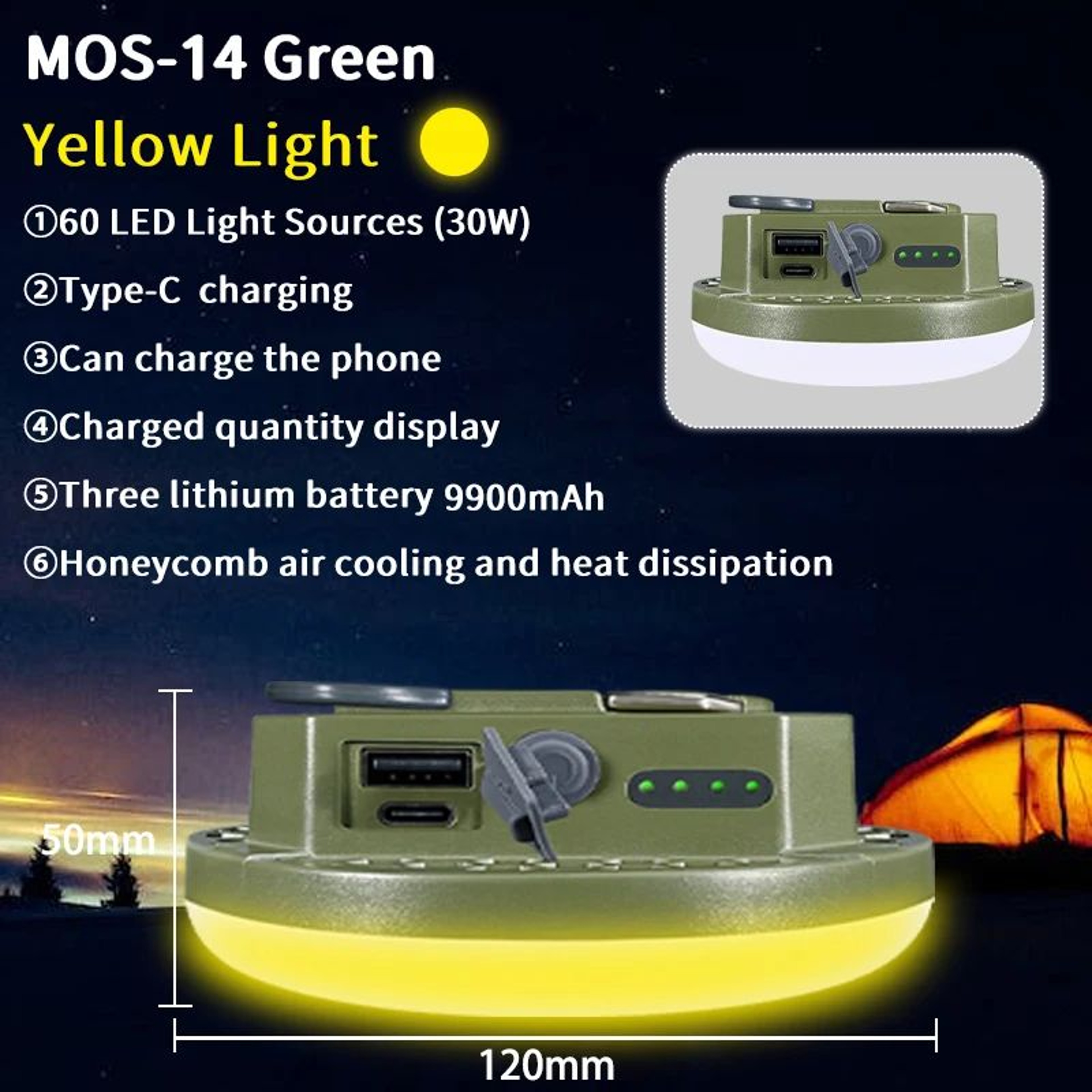 MOSLIGHTING 9900mAh Rechargeable Camping Light 11