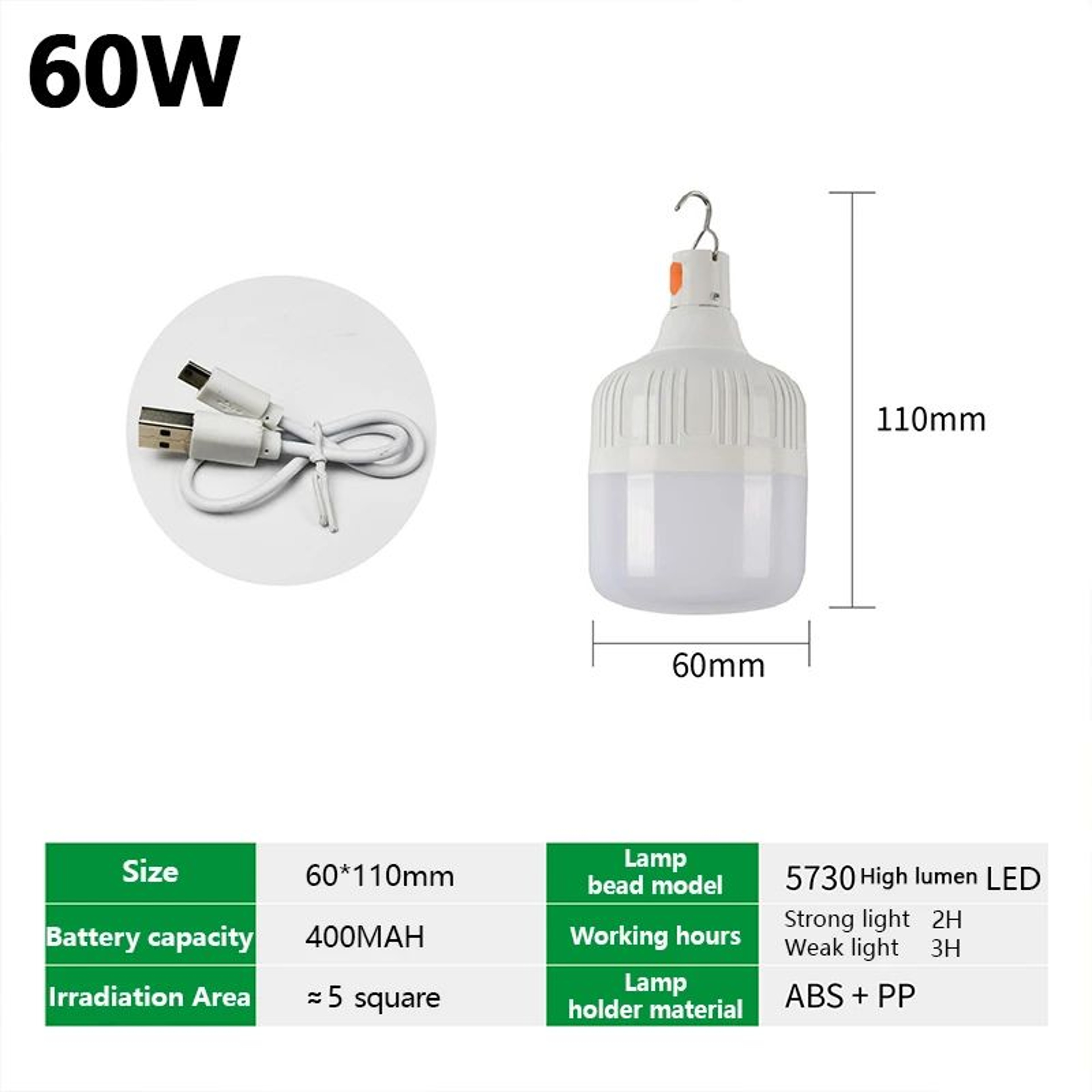 Portable USB Rechargeable LED Camping Bulb Lantern 6