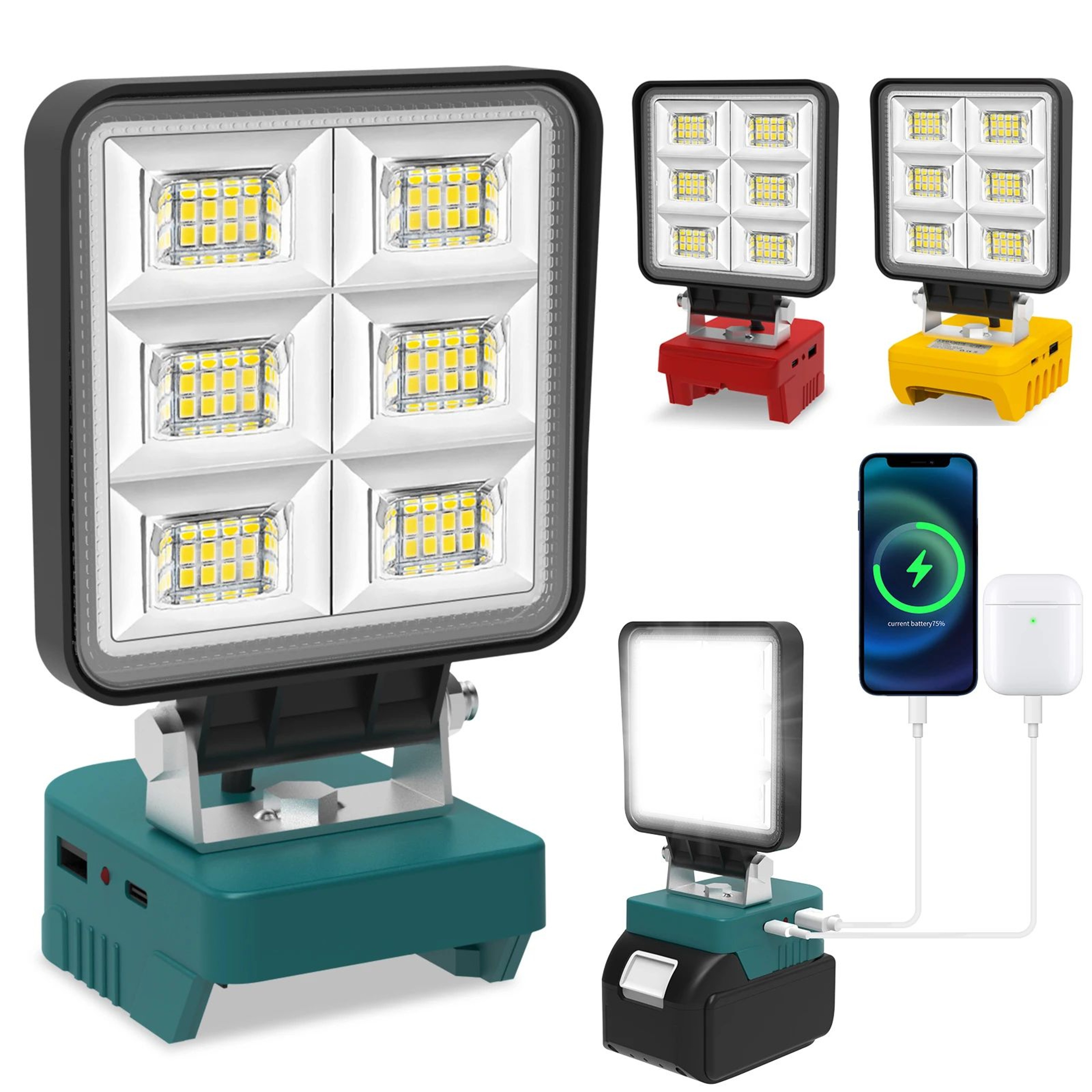48W Portable LED Work Light For DeWalt Milwaukee And Makita Batteries 0