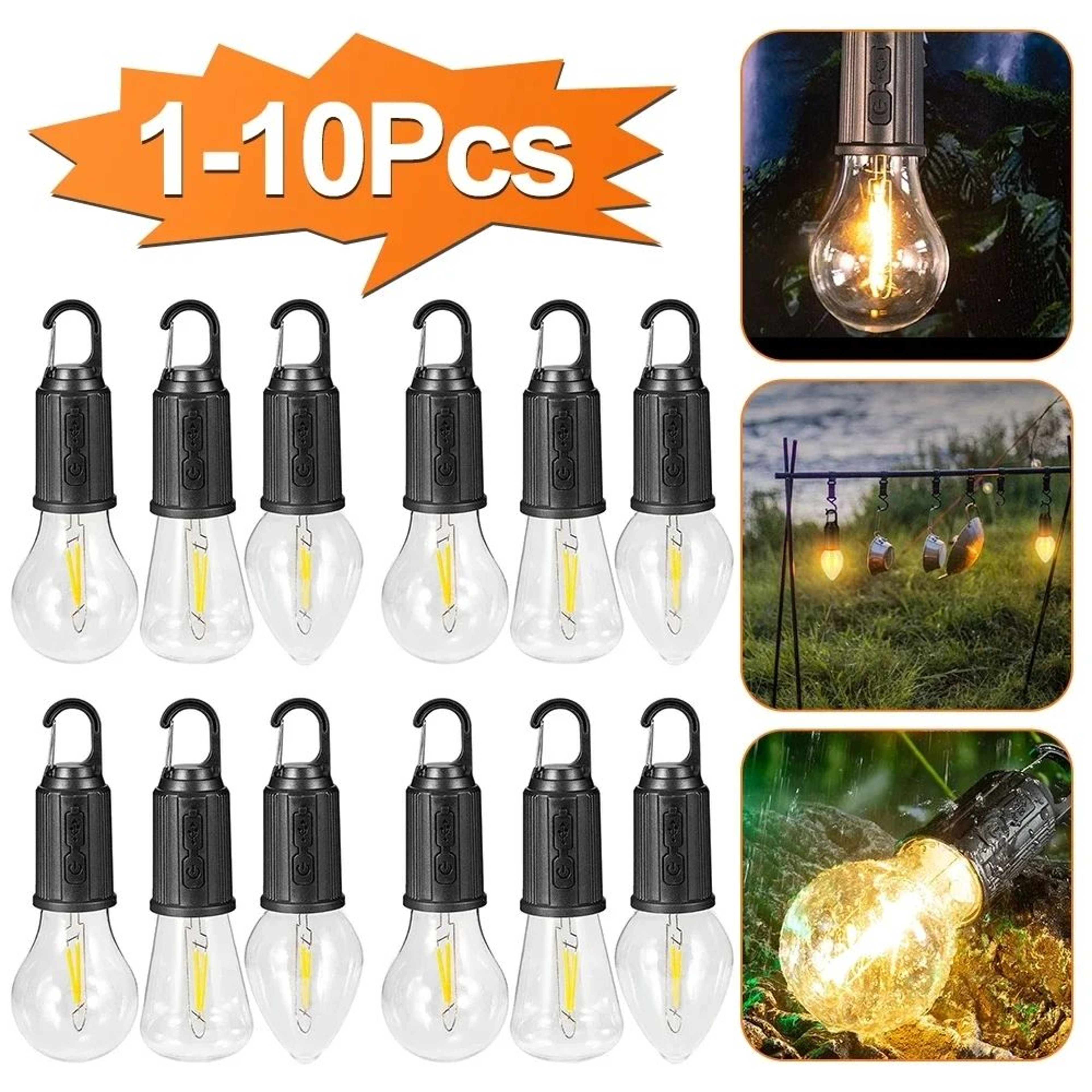 Portable Type C Rechargeable LED Camping Lantern With Hook 0