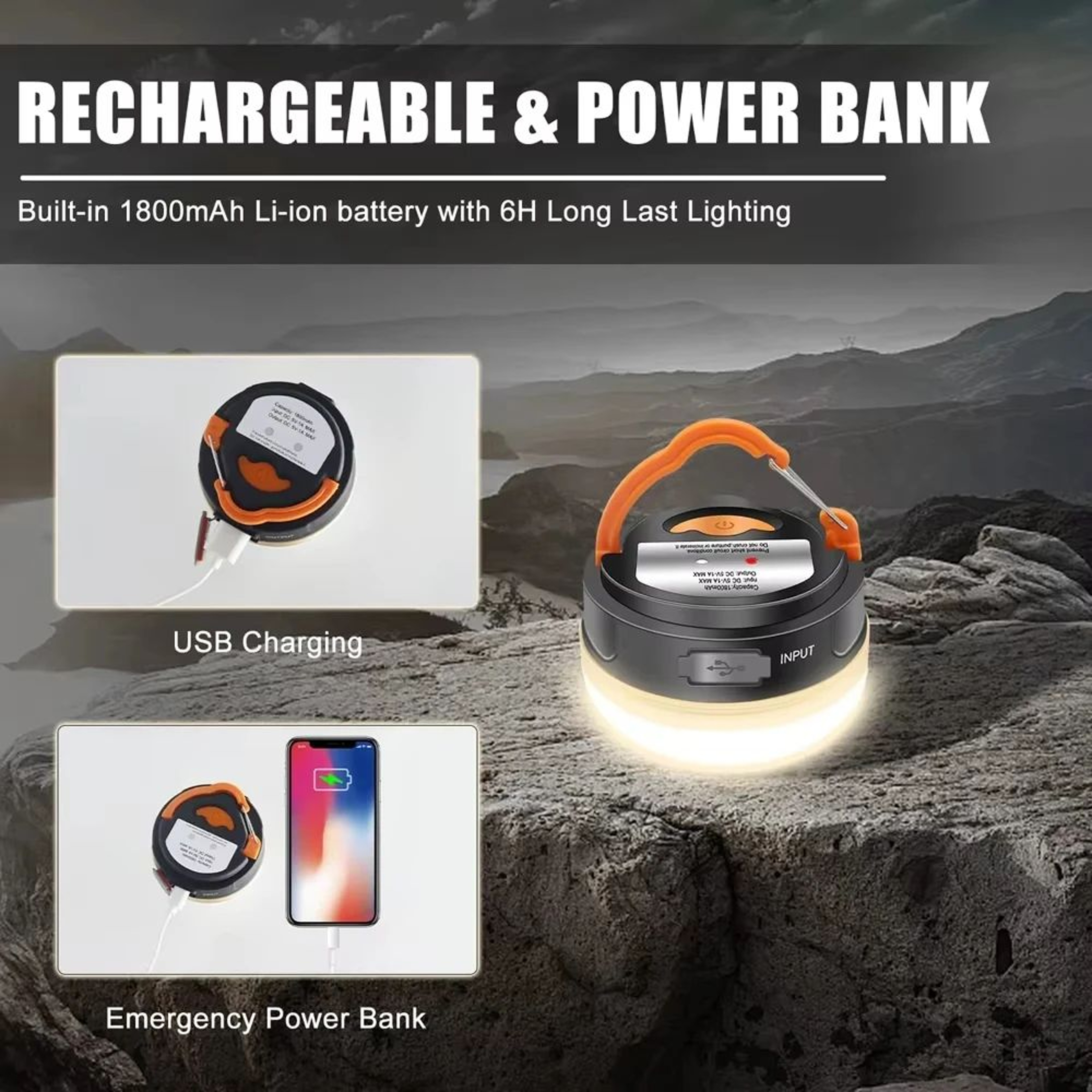 Magnetic Hanging USB Rechargeable LED Camping Tent Light 4