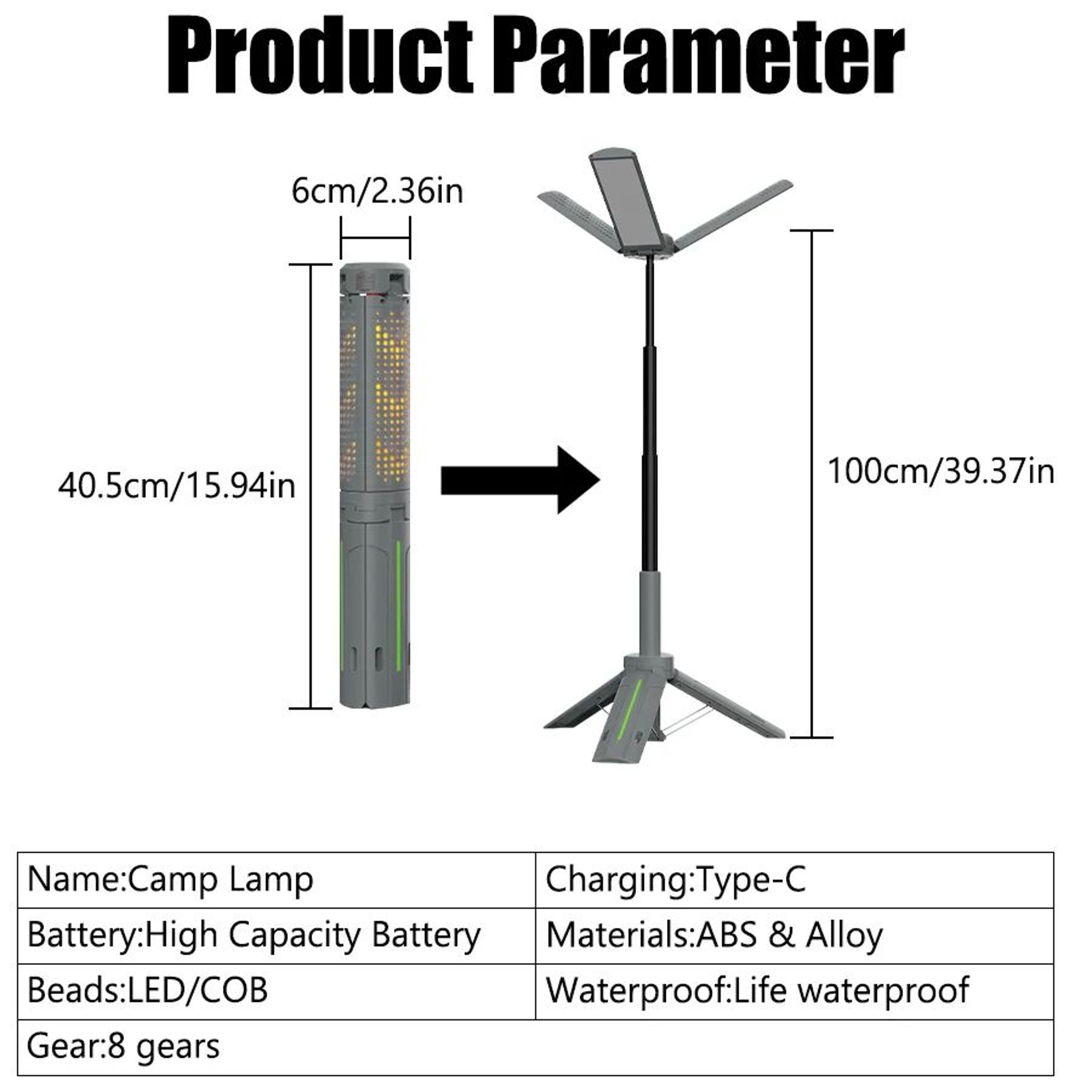 8000mAh Telescopic Rechargeable Camping Lantern With Flashlight 4