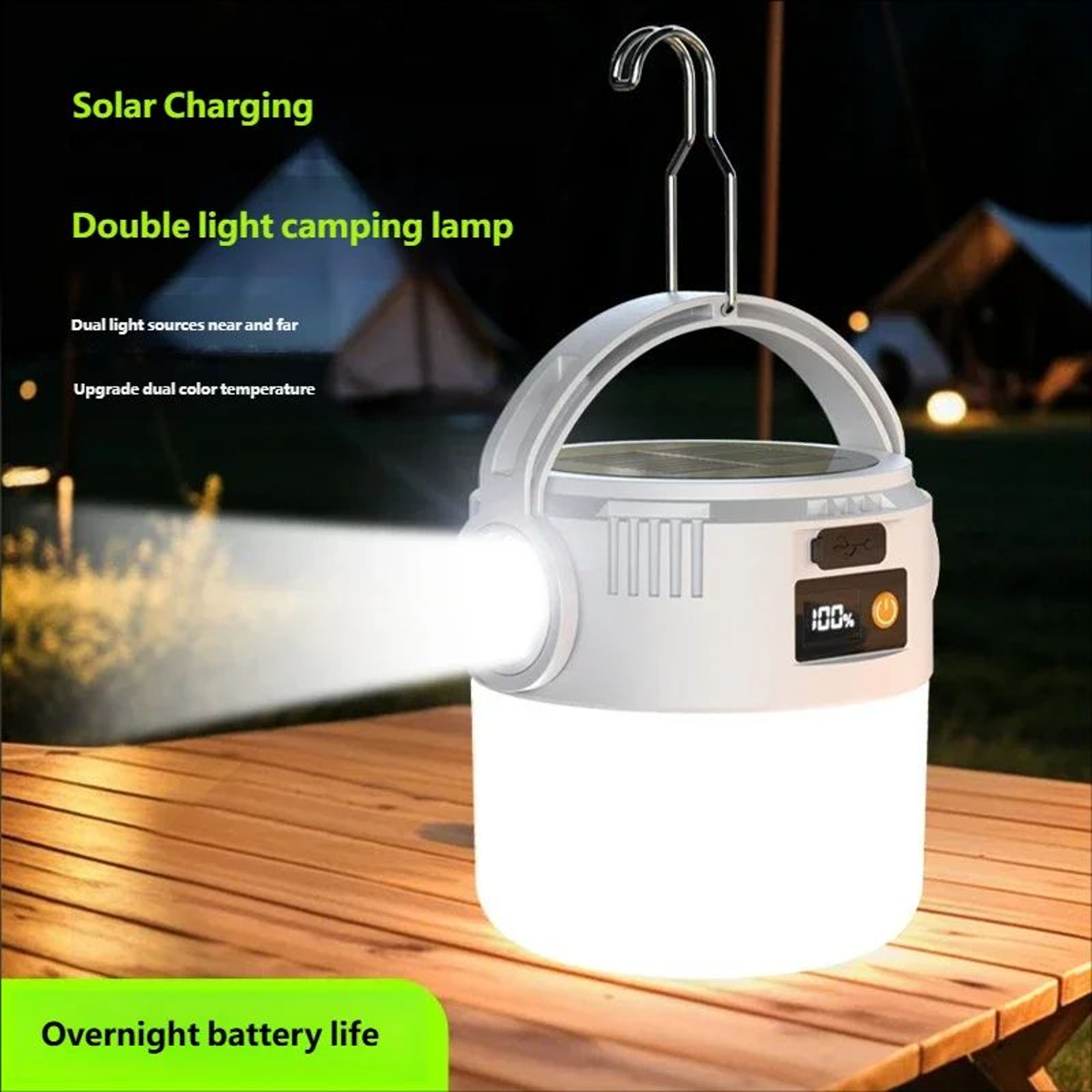 Portable Solar USB Rechargeable Waterproof Camping Lantern 1