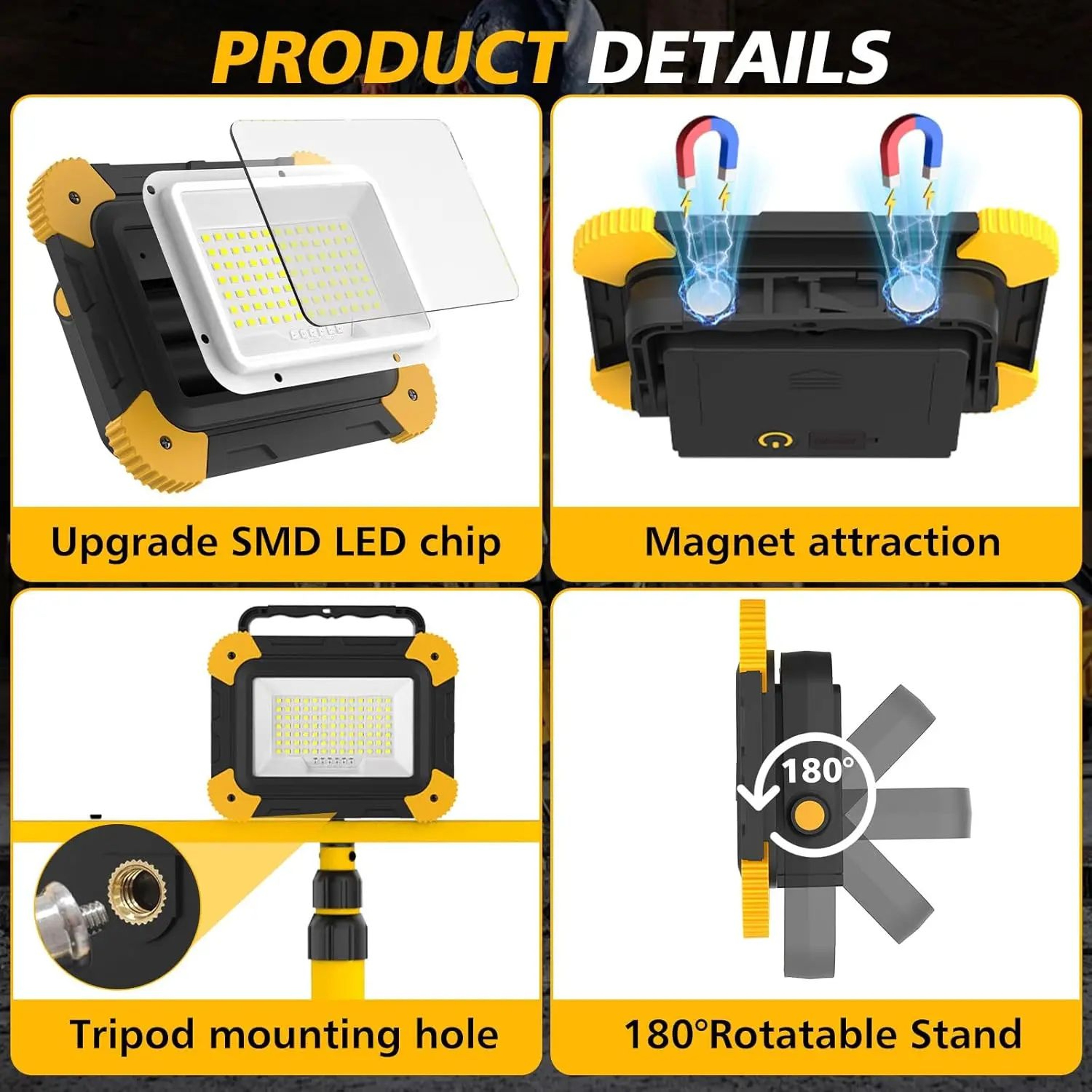 Portable Rechargeable LED Work Spotlight With 5 Lighting Modes 3