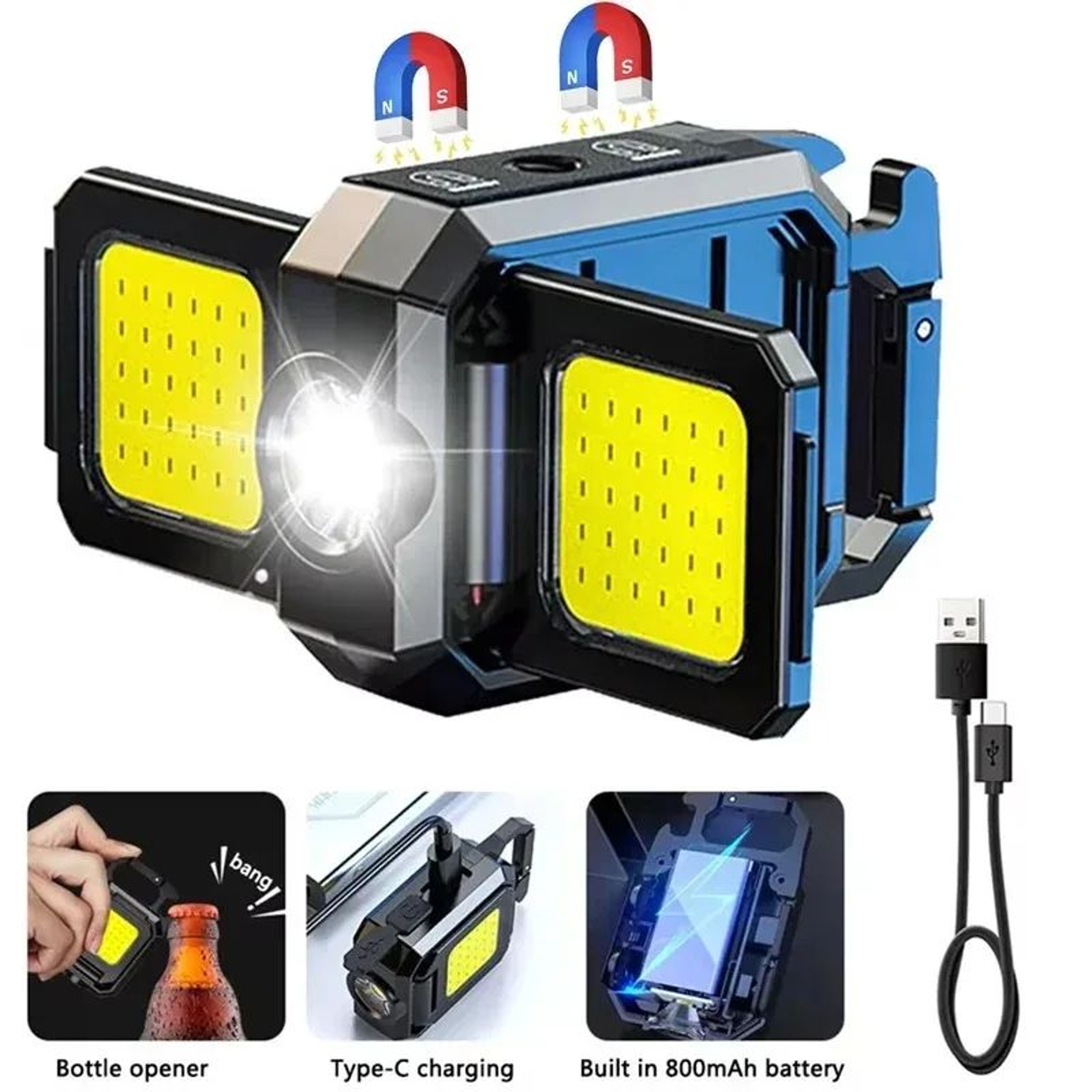 Mini Rechargeable COB Keychain Work Light With Foldable Side Light 7