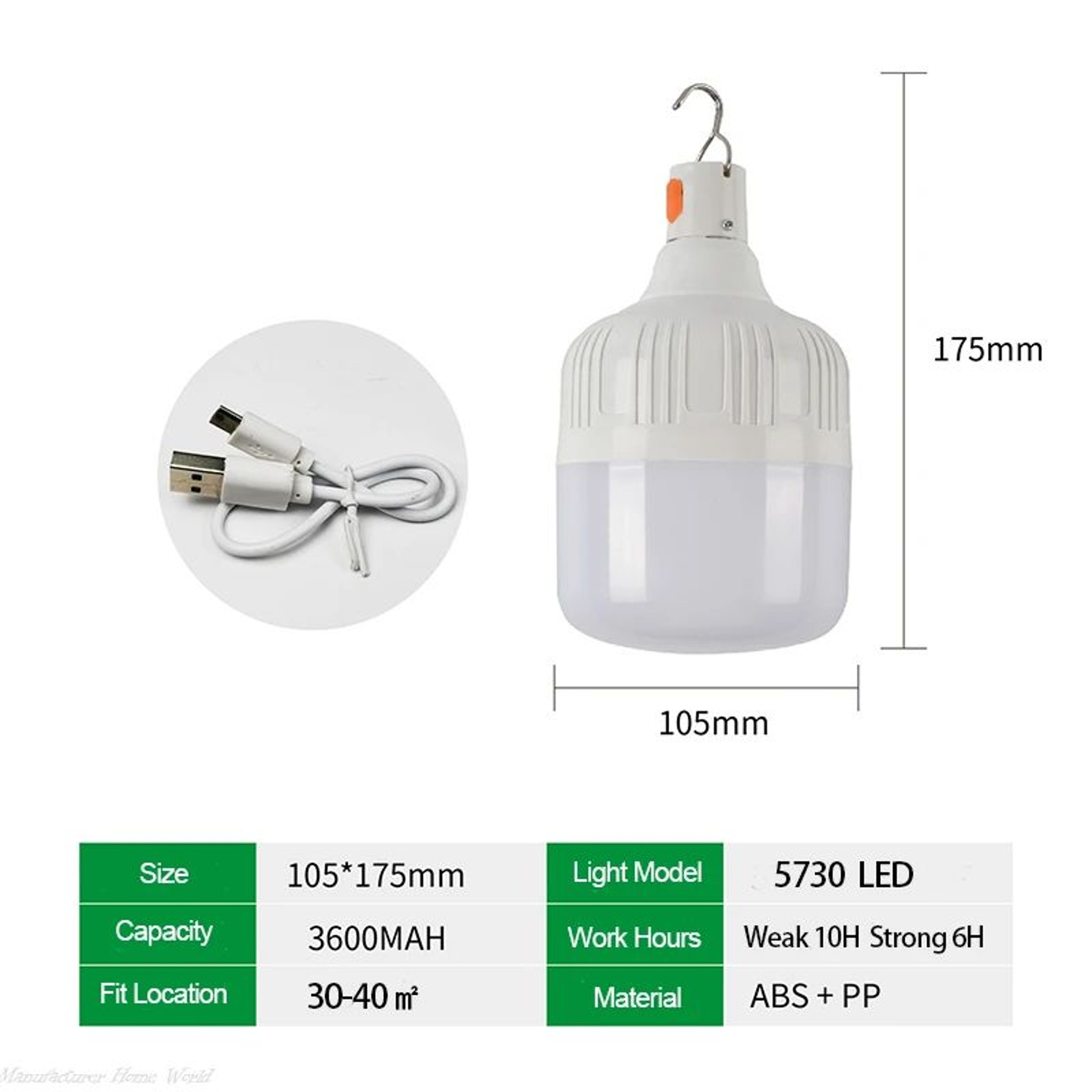 500W Portable USB Rechargeable LED Camping Emergency Bulb 10