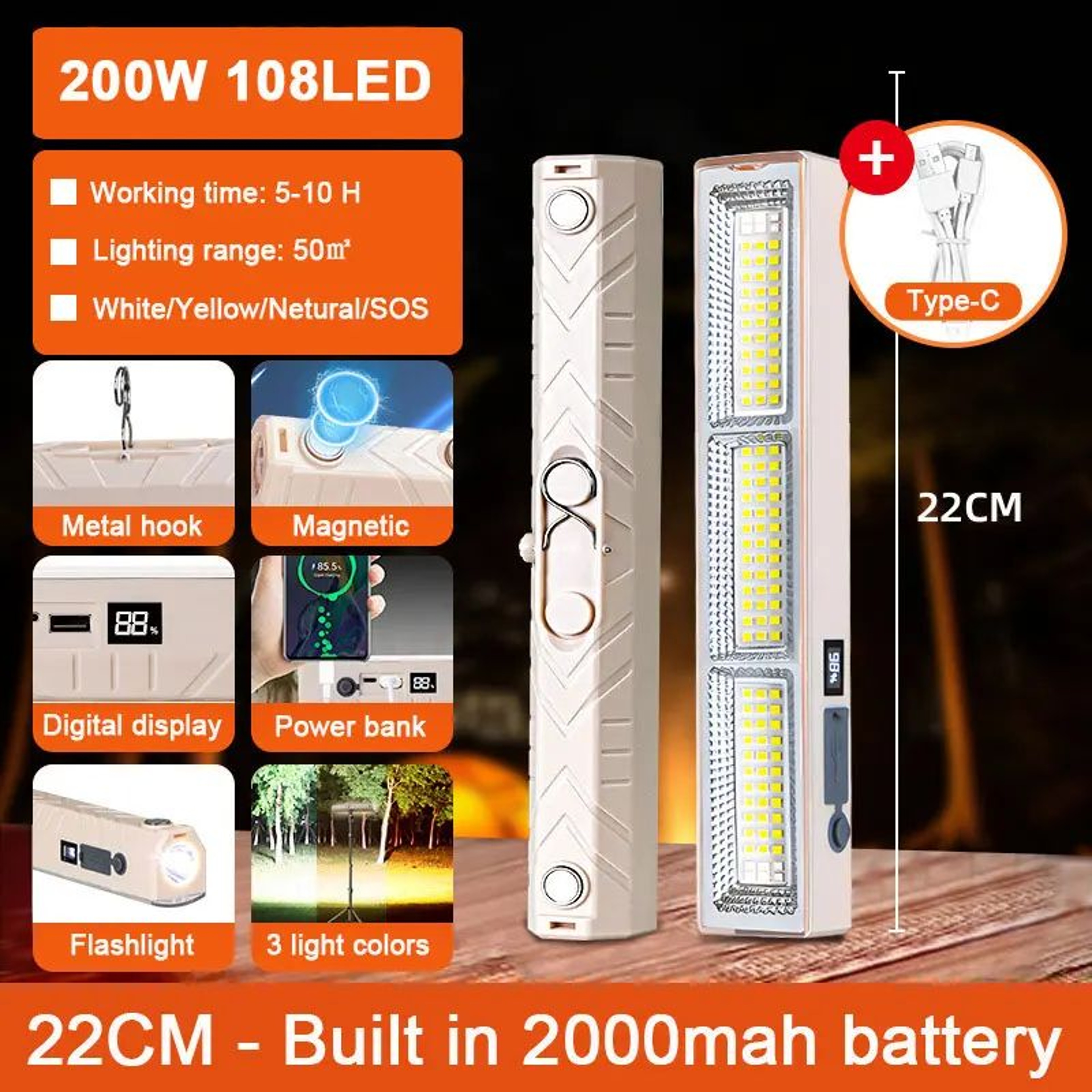 Rechargeable Magnetic LED Work Light Bar With Hook 6