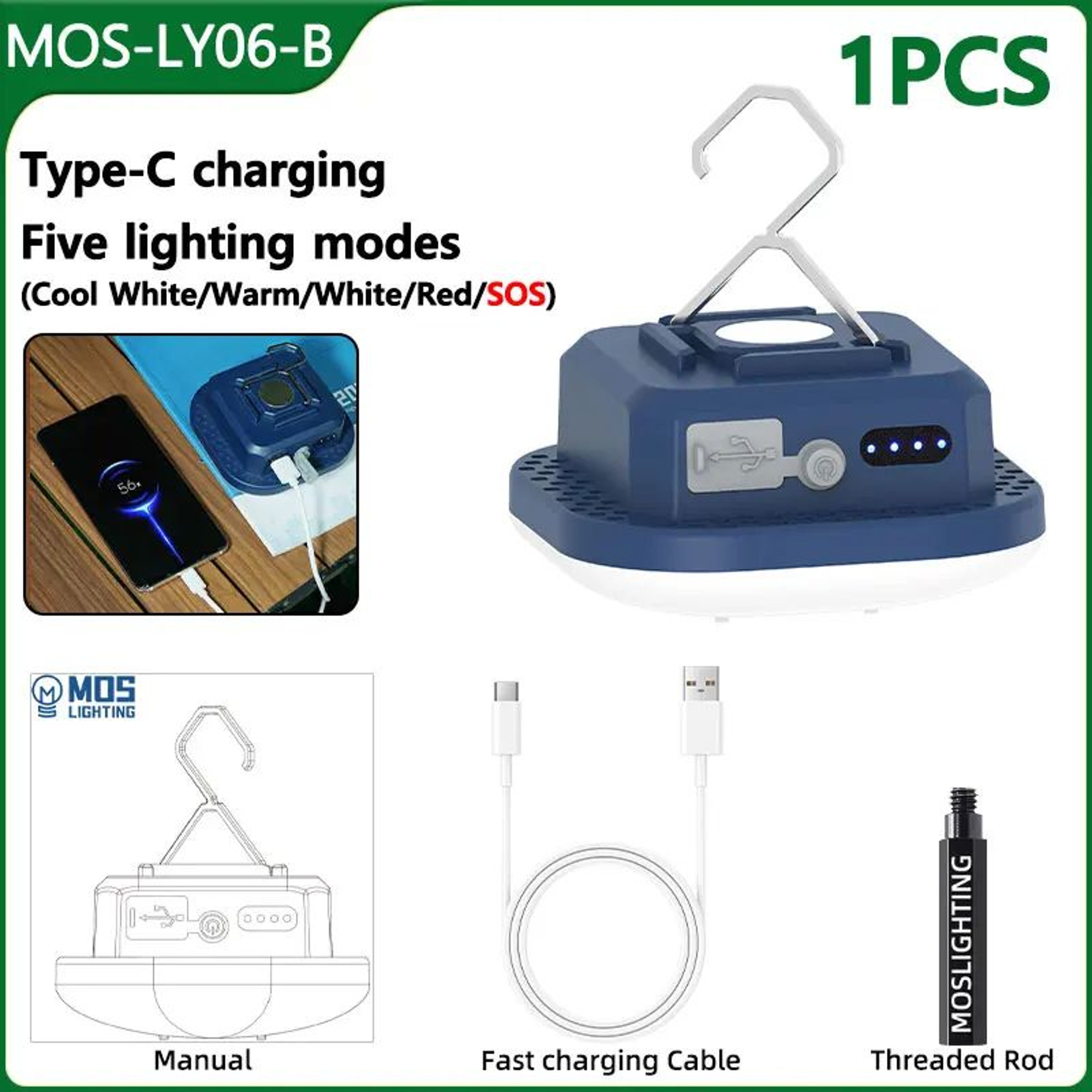 MOSLIGHTING Rechargeable LED Camping Lantern And Hanging Tent Light 7
