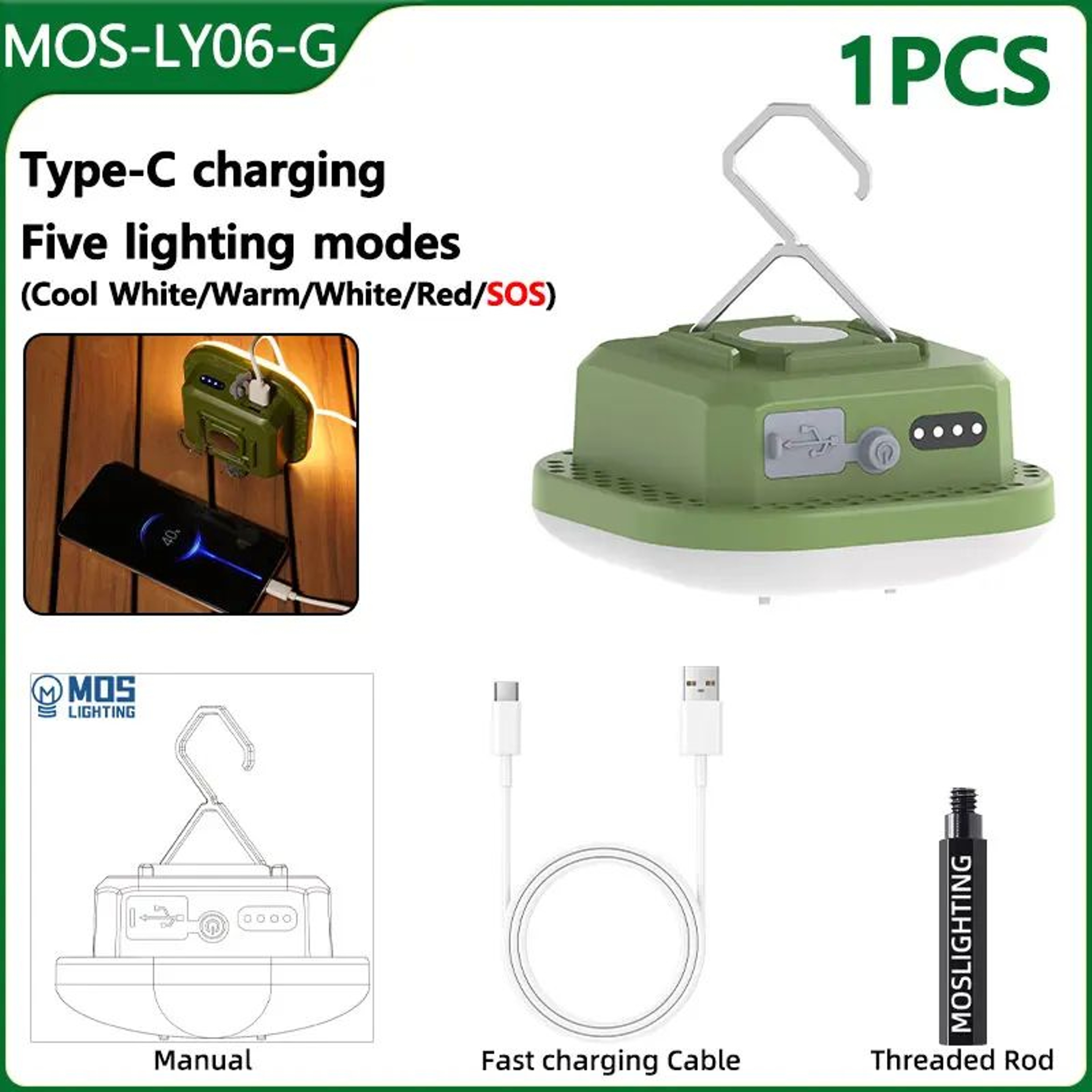 MOSLIGHTING Rechargeable LED Camping Lantern And Hanging Tent Light 6