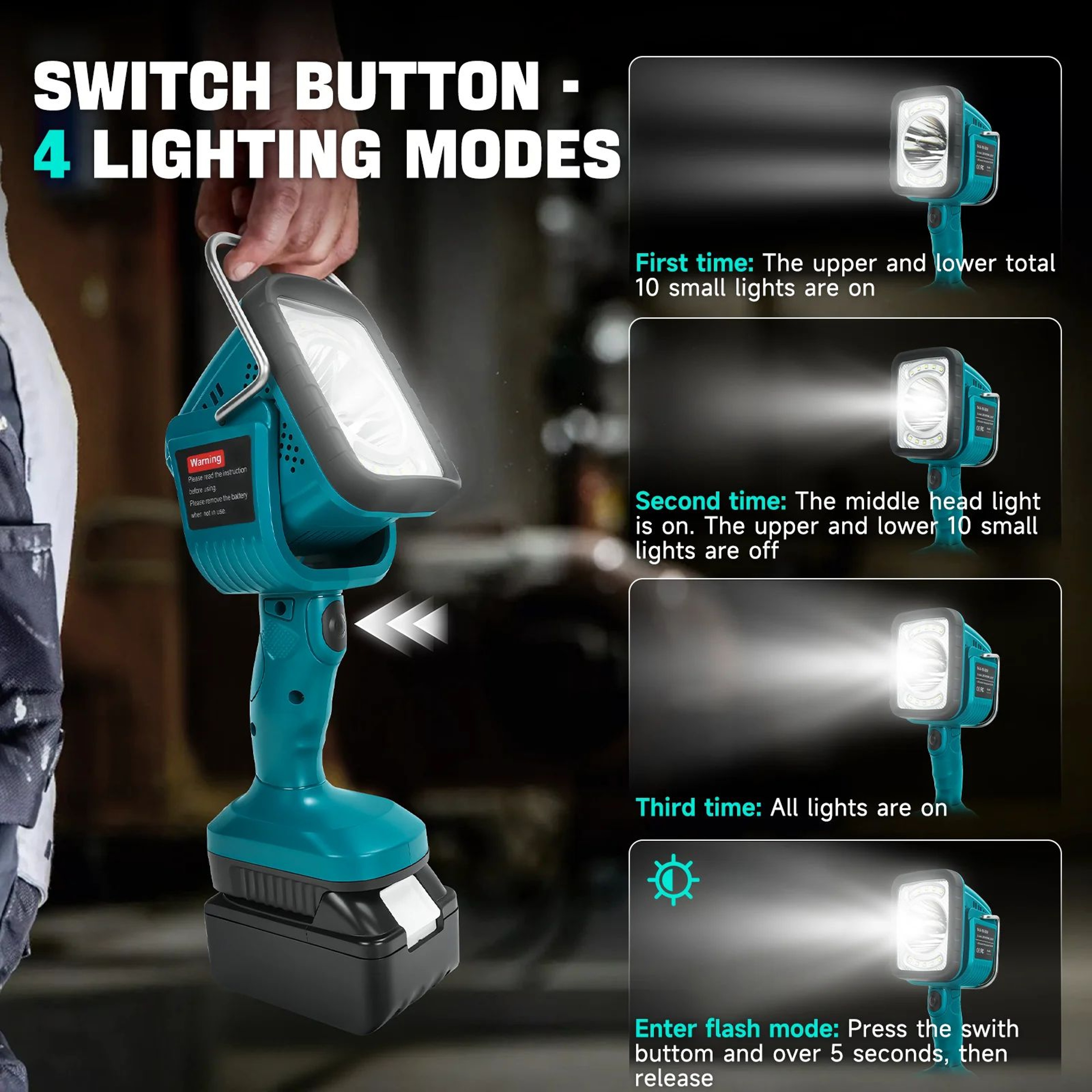 Cordless LED Work Light For Makita 18V Battery With 4 Lighting Modes 3
