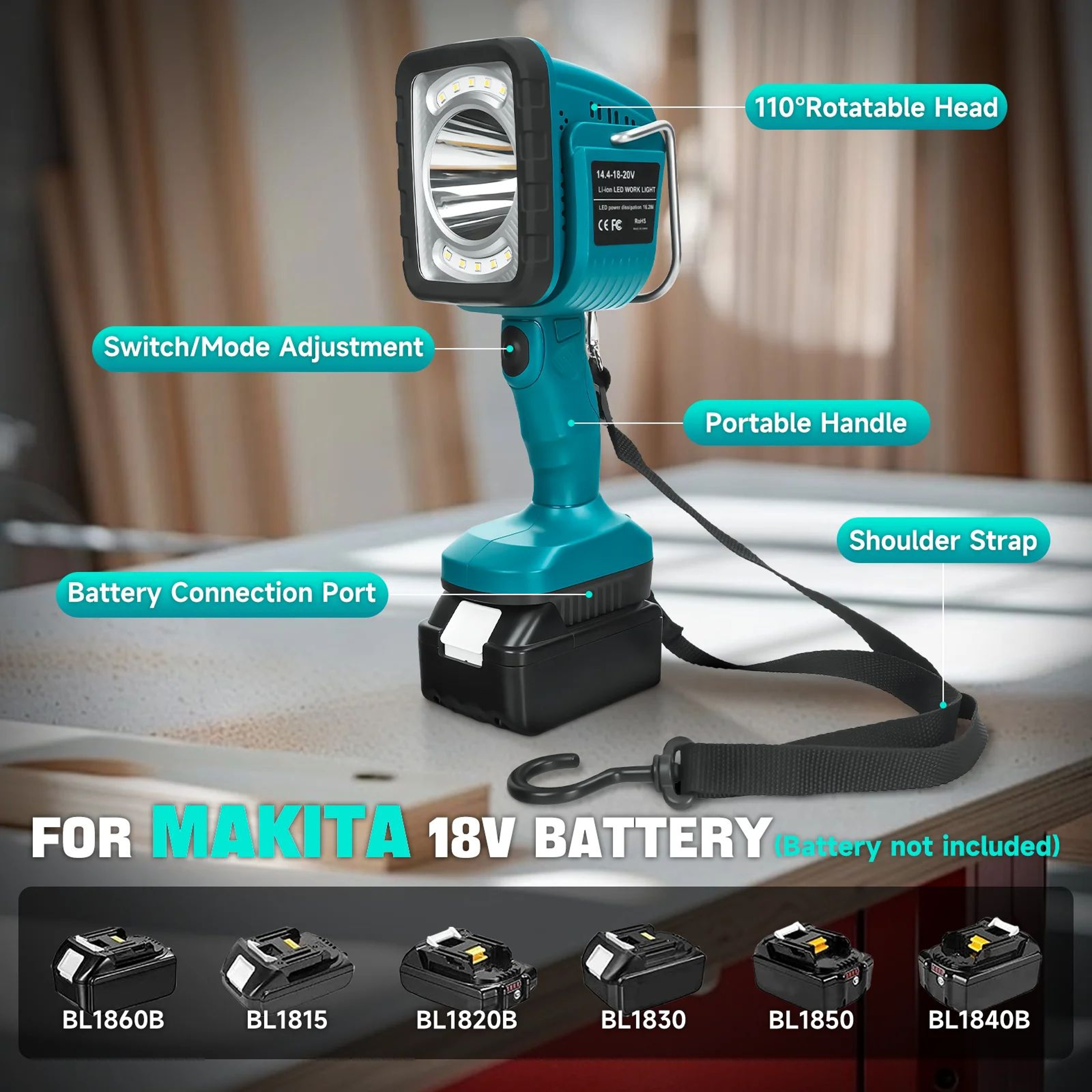 Cordless LED Work Light For Makita 18V Battery With 4 Lighting Modes 1