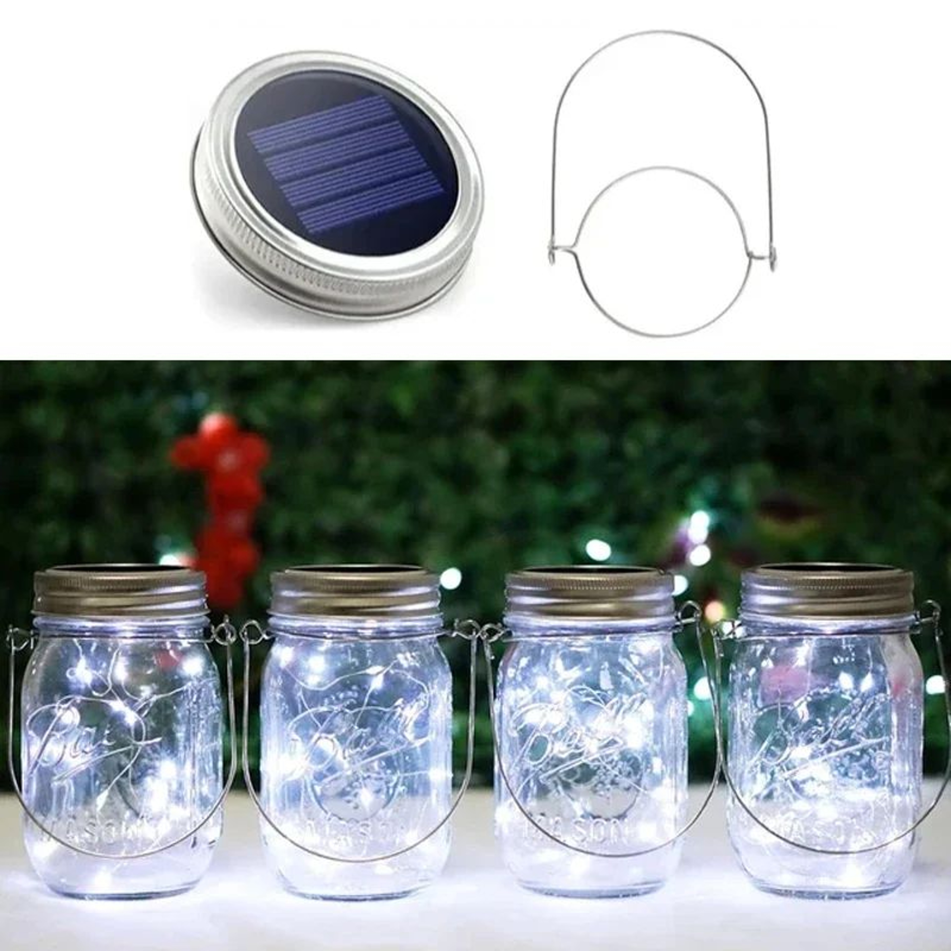 20 LED Wateproof Solar Mason Jar Lid Fairy Lights With Hanging Handle 8