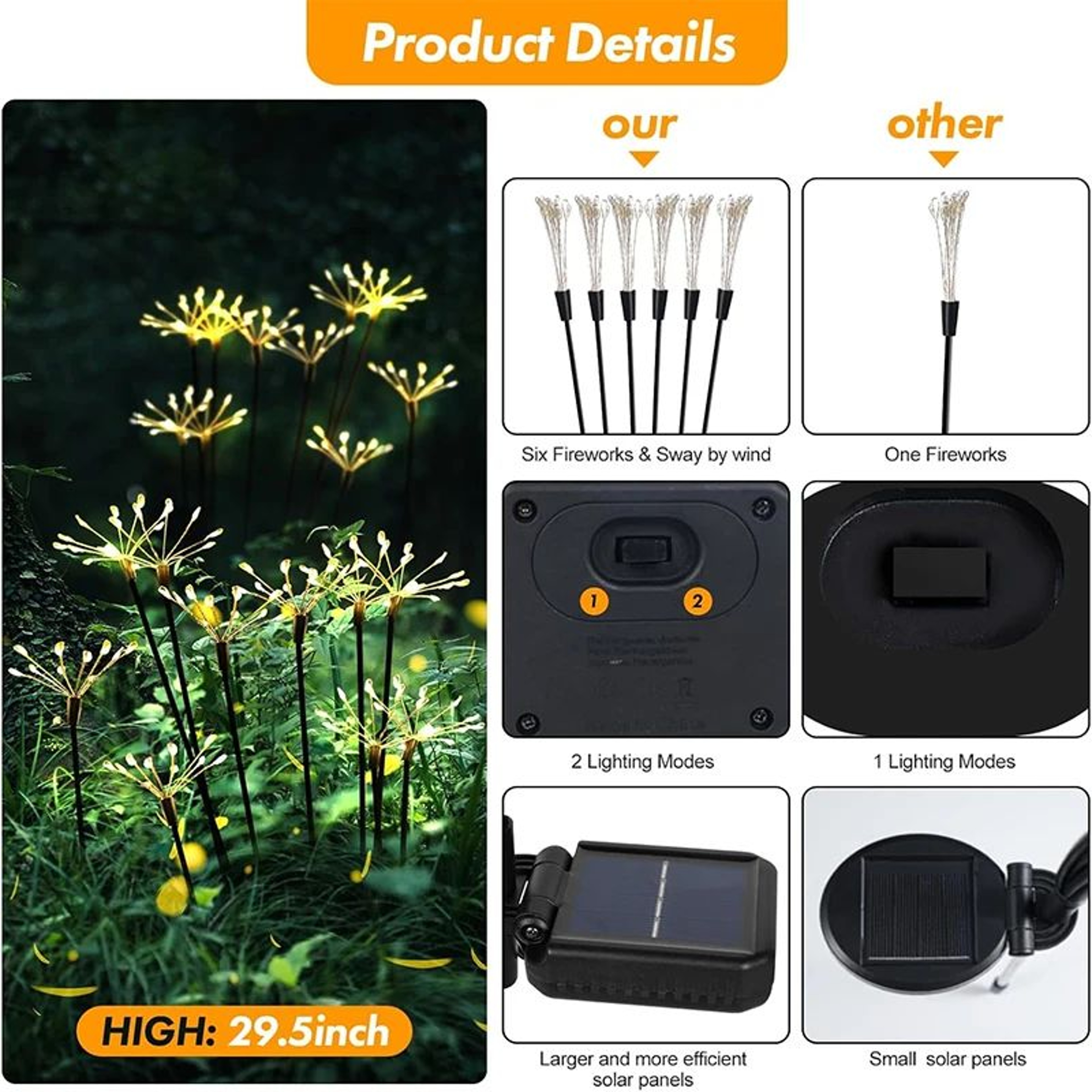 Solar Swaying Firefly Garden Lights With 2 Lighting Modes Patio Pathway Decor 1