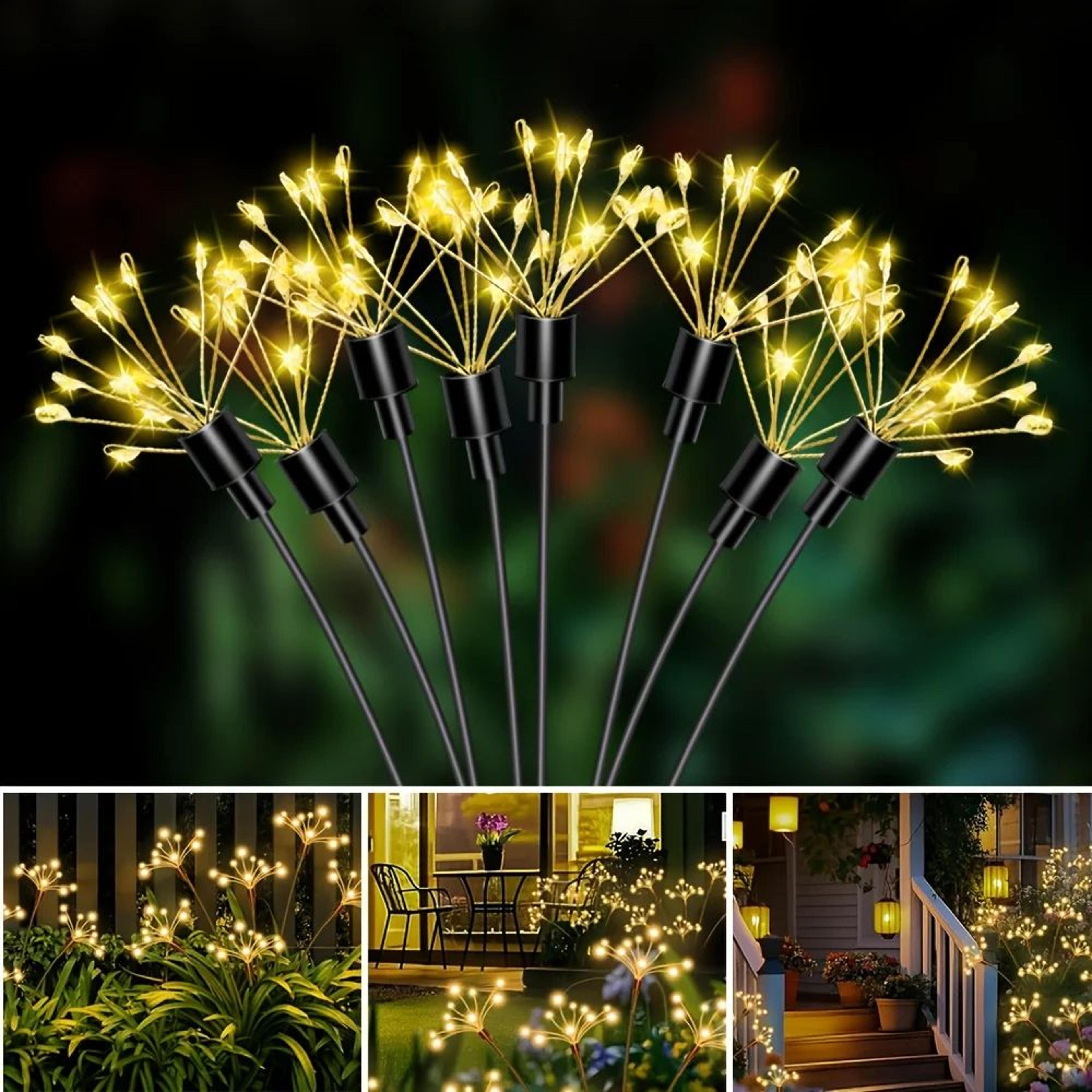 60 LED Warm White Solar Firework Garden Lights 5