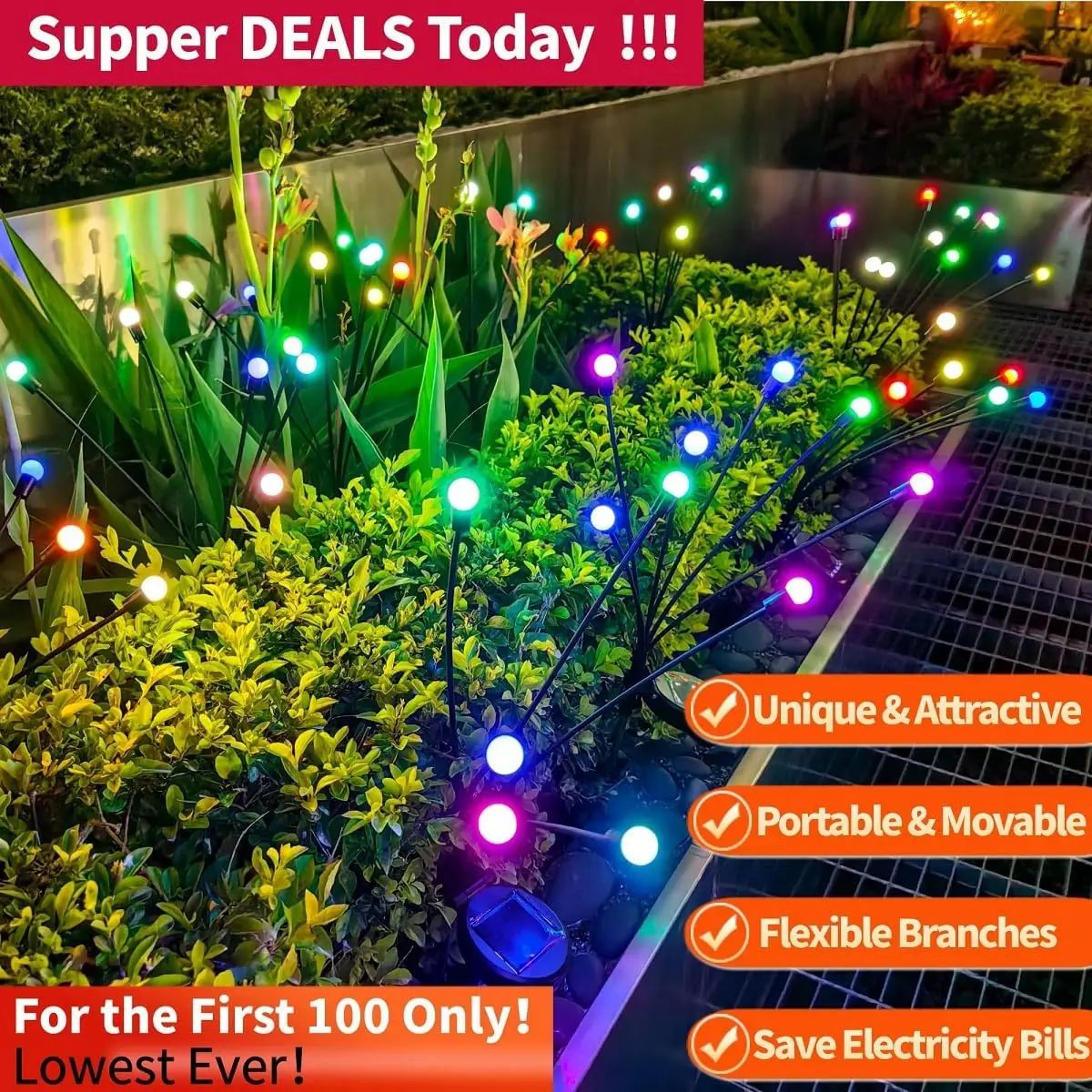 10 LED Solar Firefly Swaying Garden Lights 7