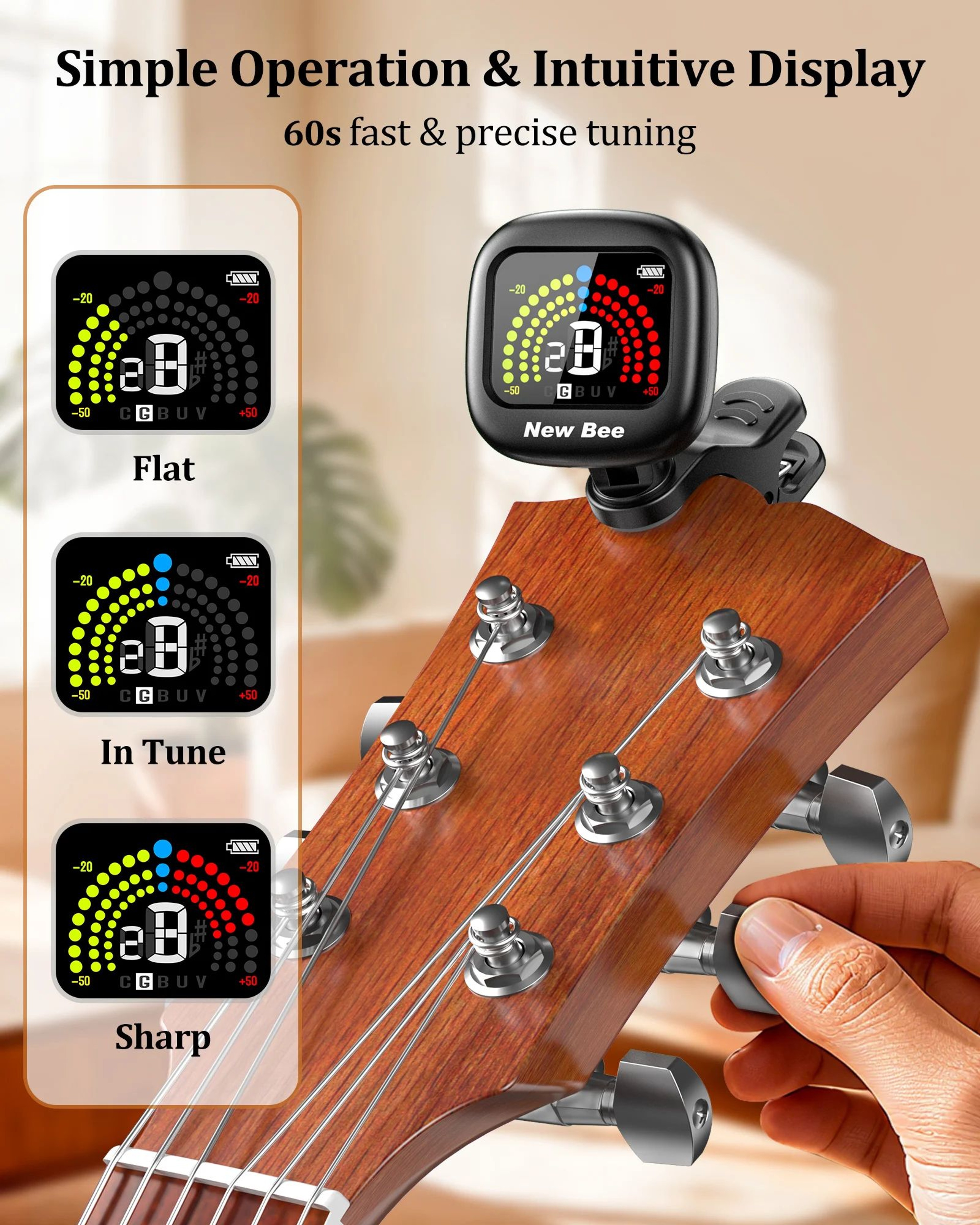 New Bee GT40 Clip On Color Screen Guitar Tuner With 360 Degree Rotation 1