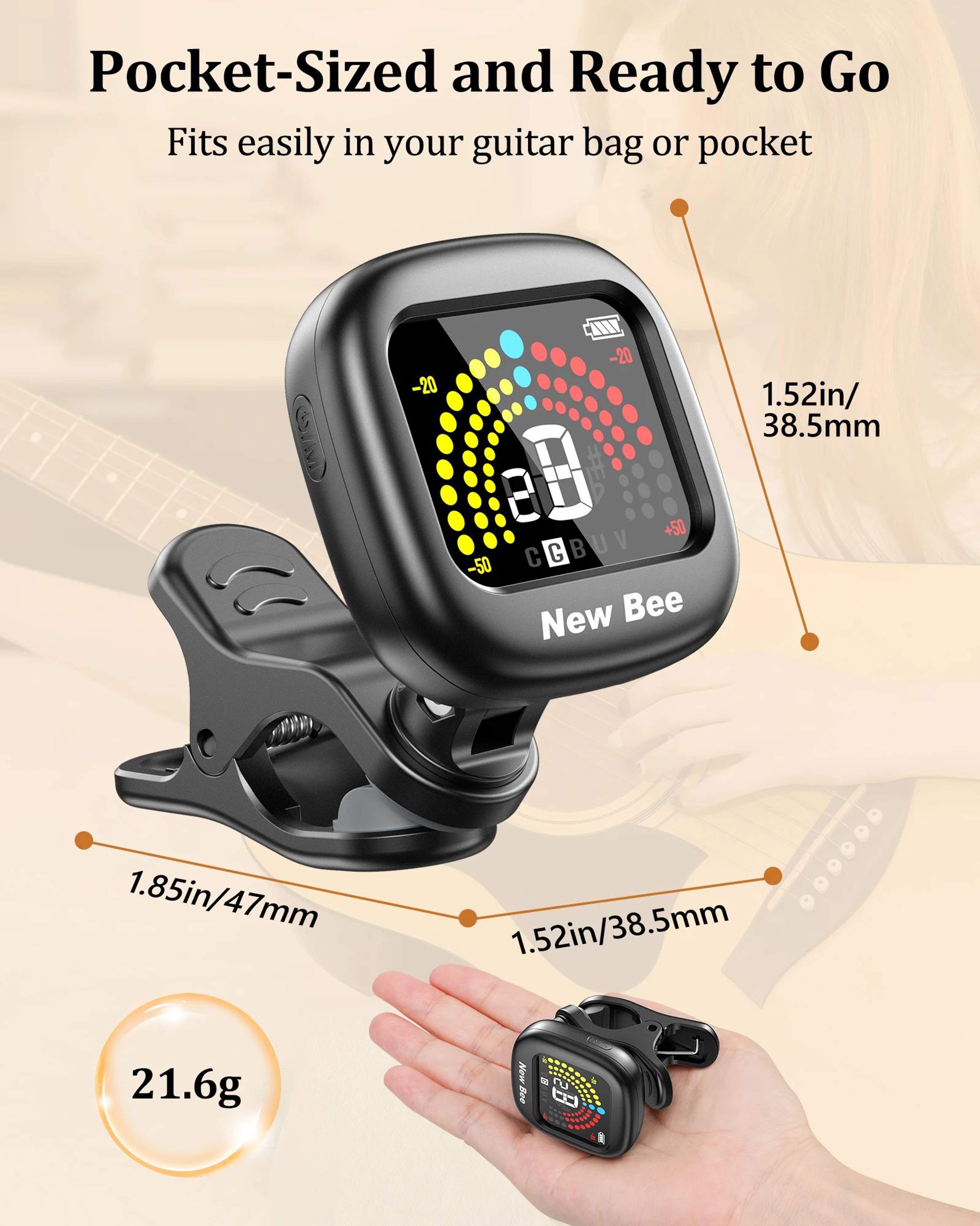 New Bee GT40 Clip On Color Screen Guitar Tuner With 360 Degree Rotation 5
