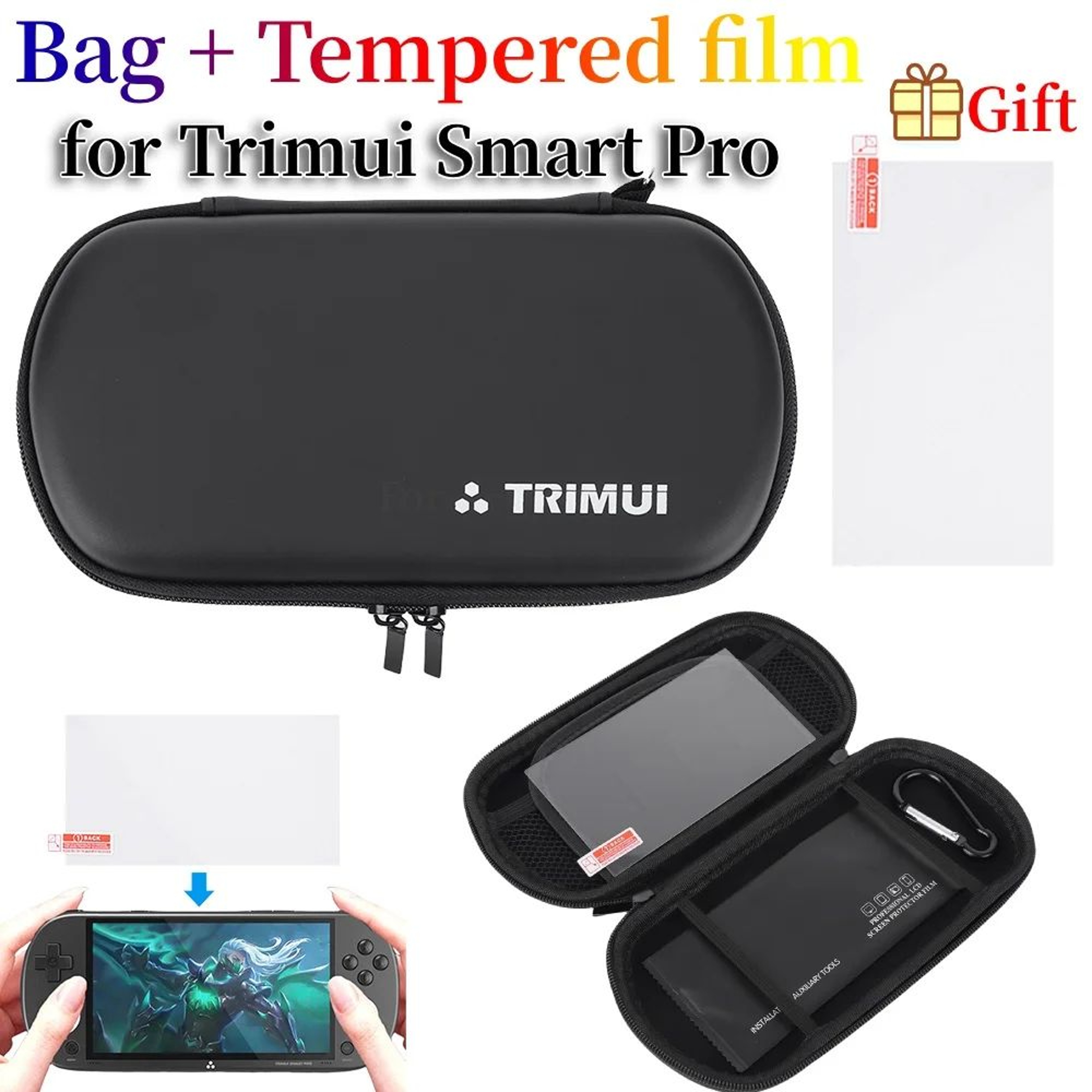 EVA Hard Carrying Case With Tempered Glass For Trimui Smart Pro 0