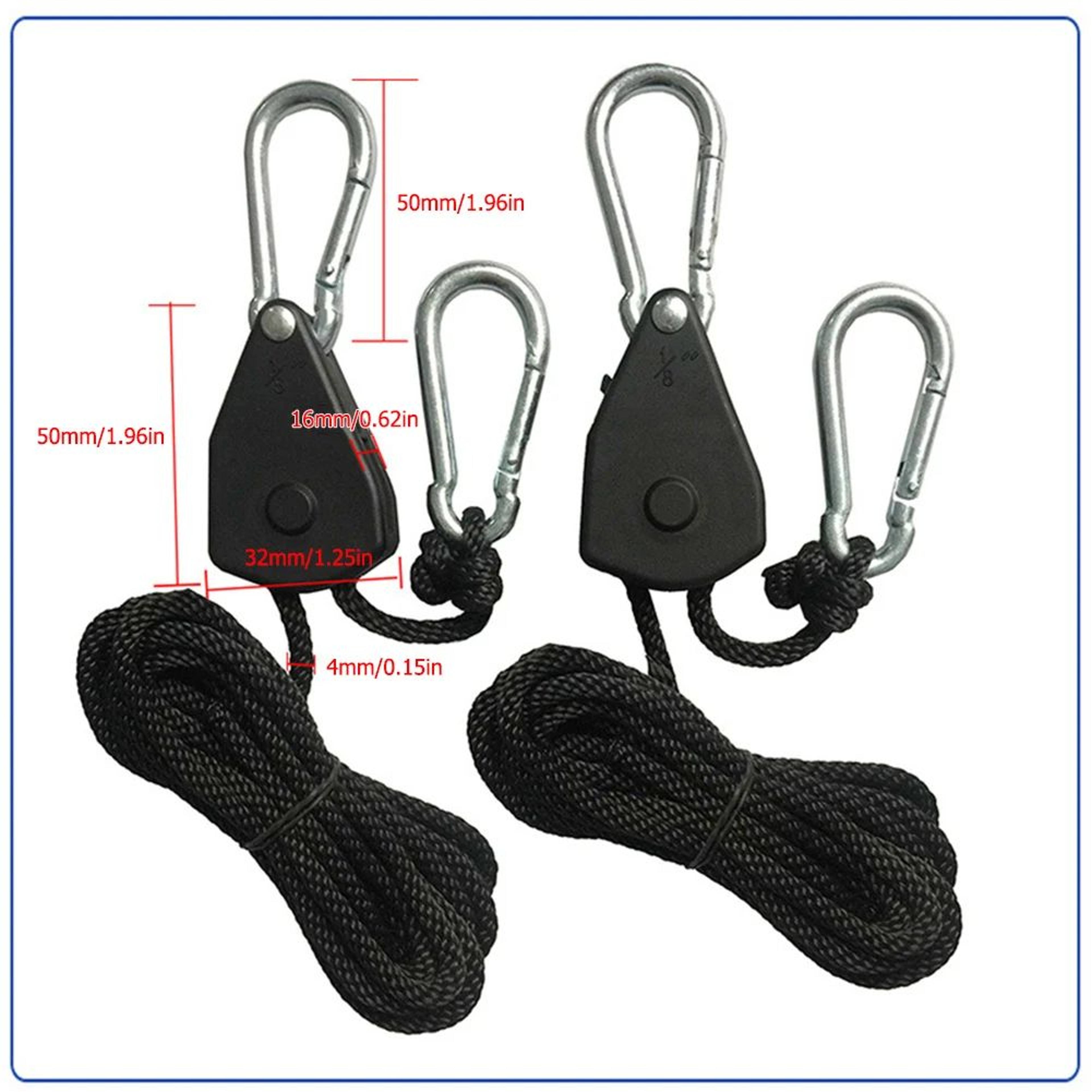 2m Camping Tent Rope Ratchet Tensioner With Pulley Hook 5