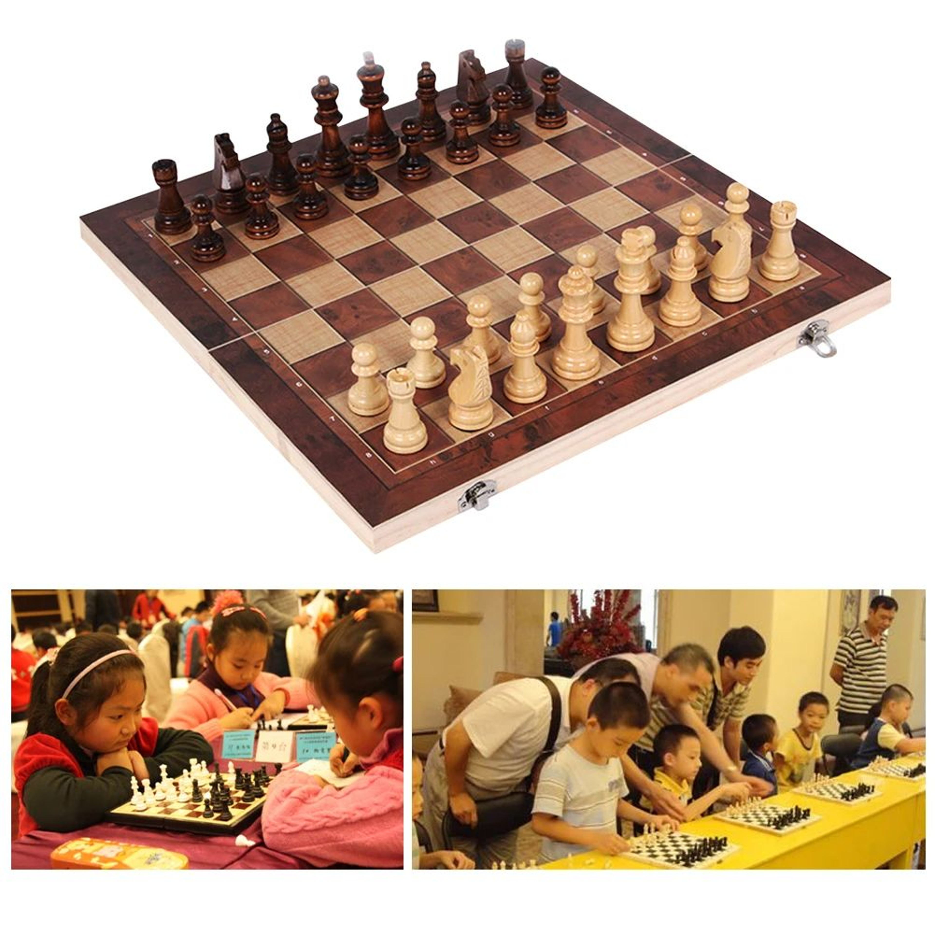 3 in 1 Folding Wooden Chess Checkers Game Board Set with Storage – view 8