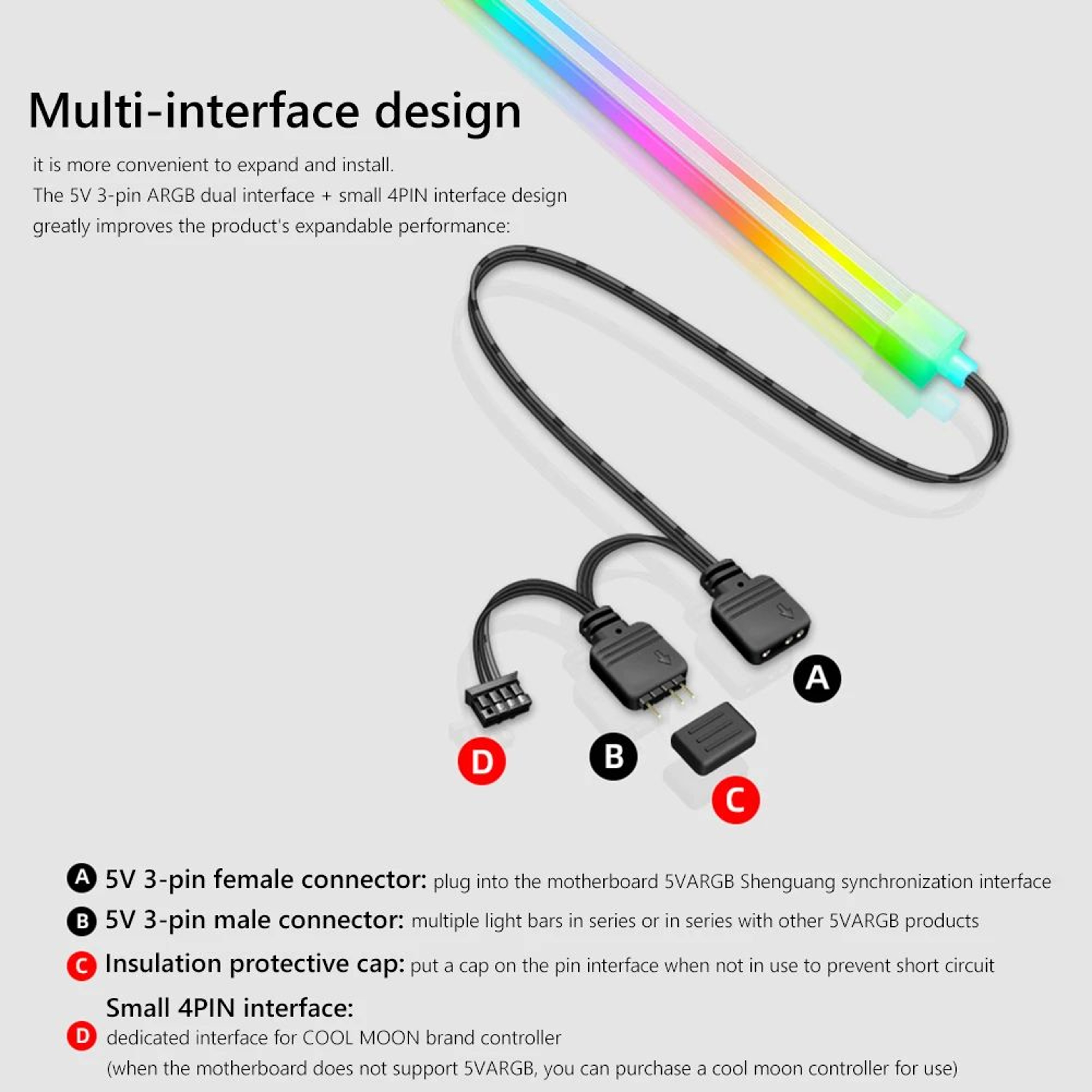 COOLMOON 30cm RGB Magnetic PC Case LED Light Strip 5
