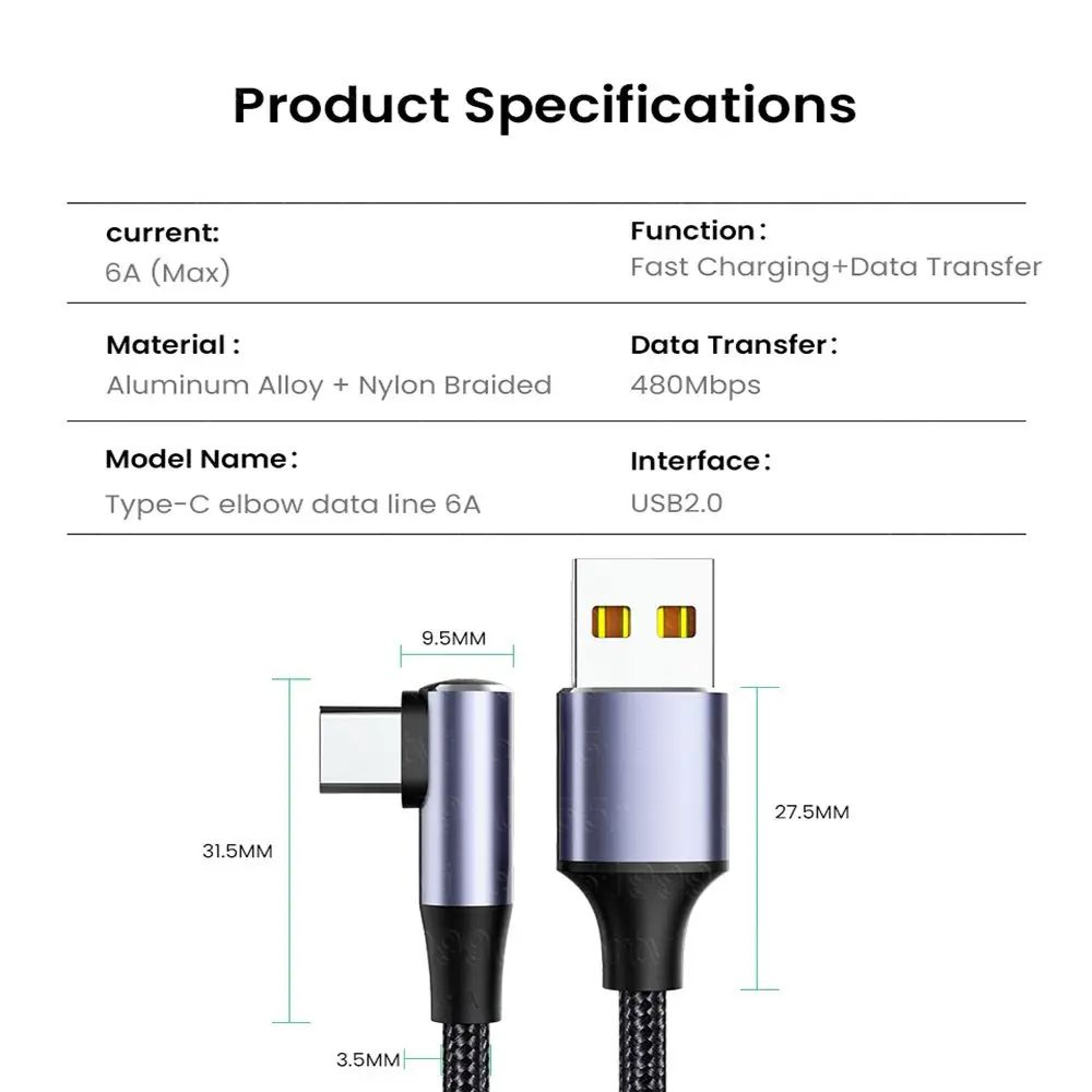 100W USB C Fast Charging Right Angle Data Cable 4