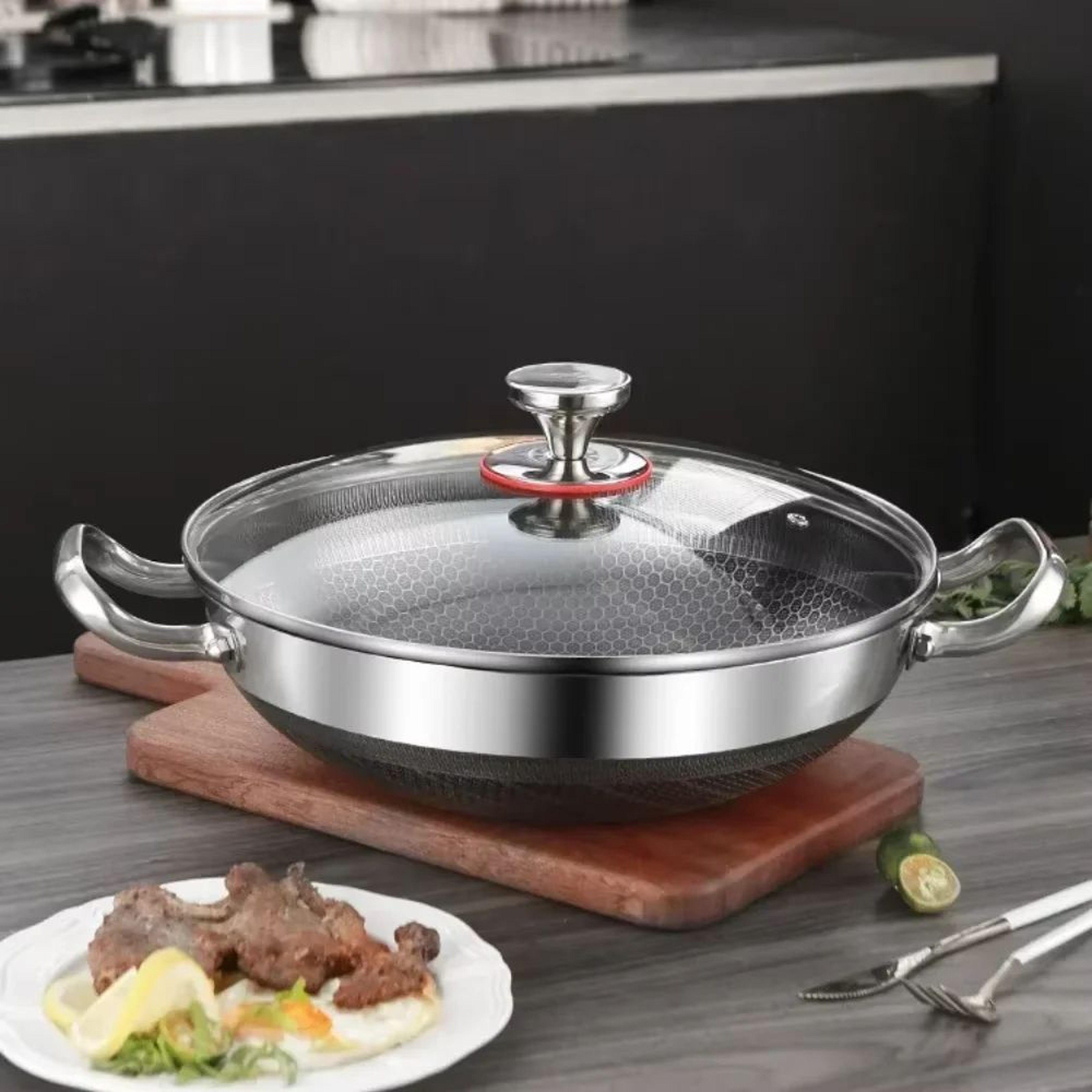 32cm 304 Stainless Steel Honeycomb Nonstick Frying Pan 0