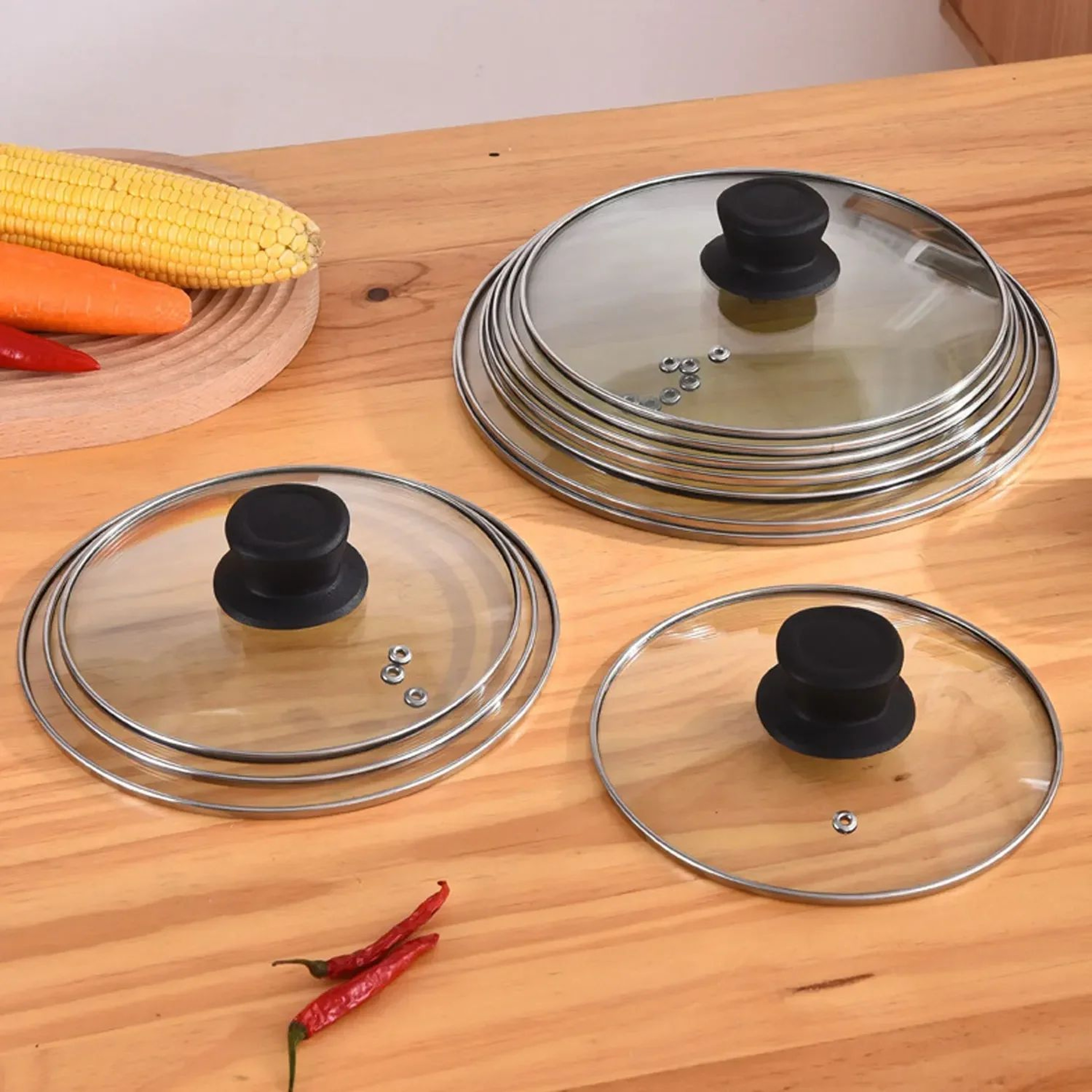 Tempered Glass Pot And Pan Lid With Stainless Steel Rim 1