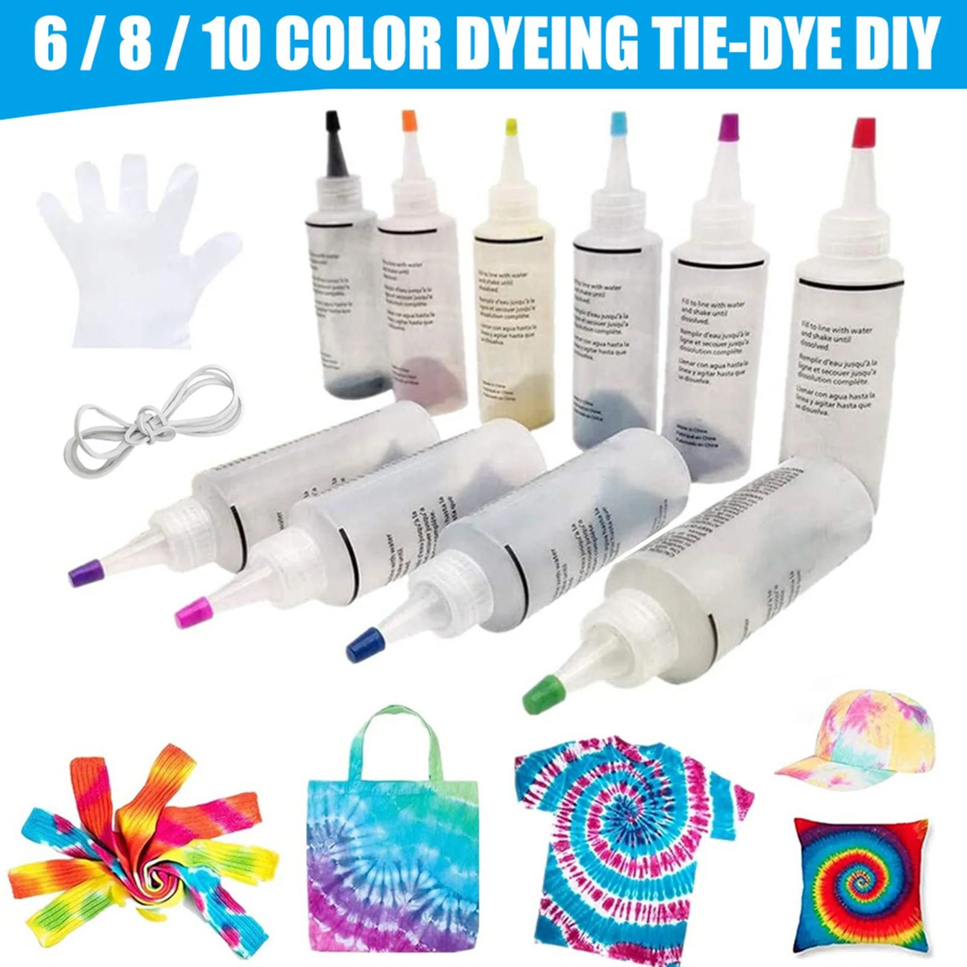 6 8 10 Color DIY Fabric Tie Dye Kit 0