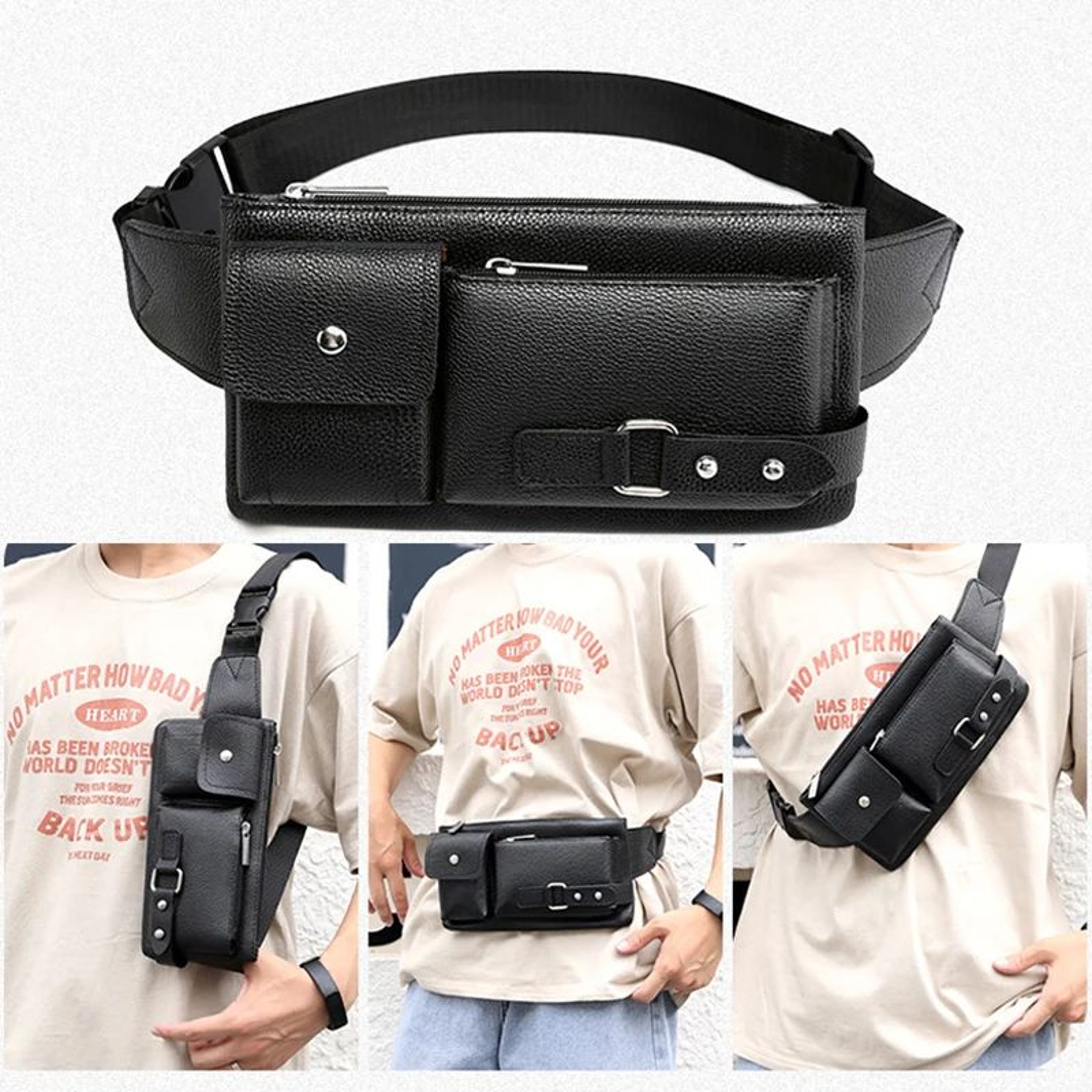 Multifunction Leather Crossbody Messenger Chest Bag 3