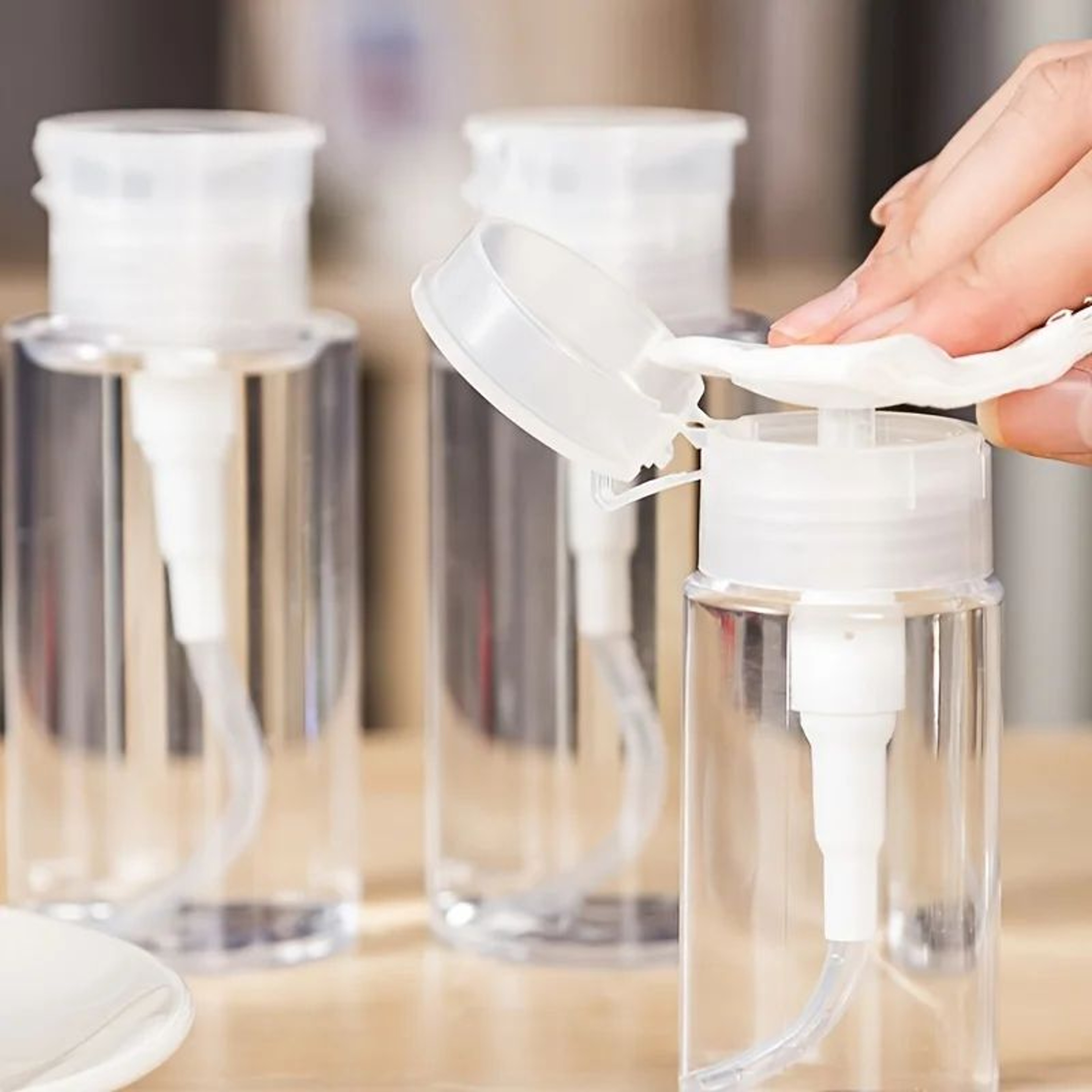 Transparent Push Down Pump Dispenser Refillable Cosmetic Bottle Set 0