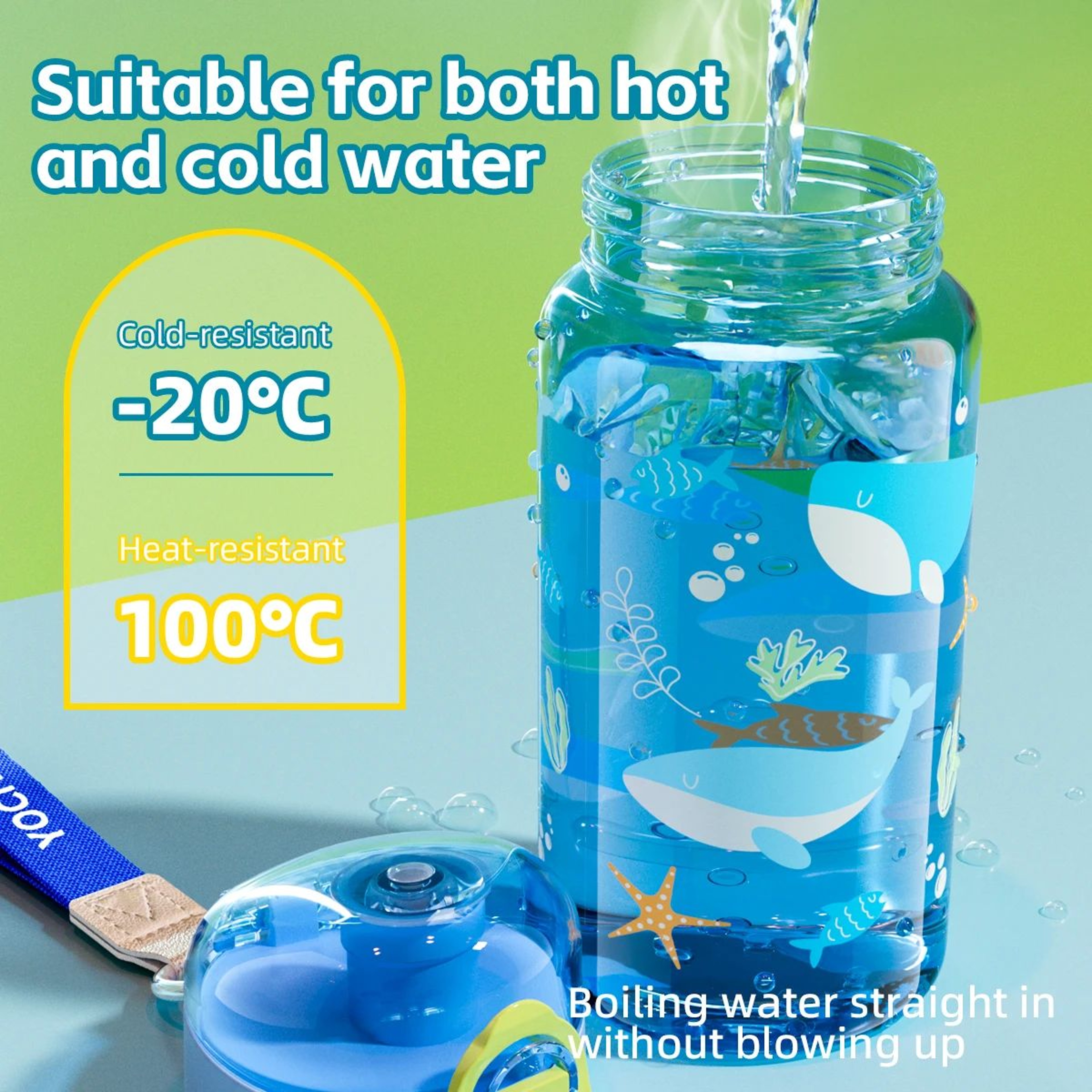 Cartoon Leakproof Portable Water Bottle With Carrying Rope 4