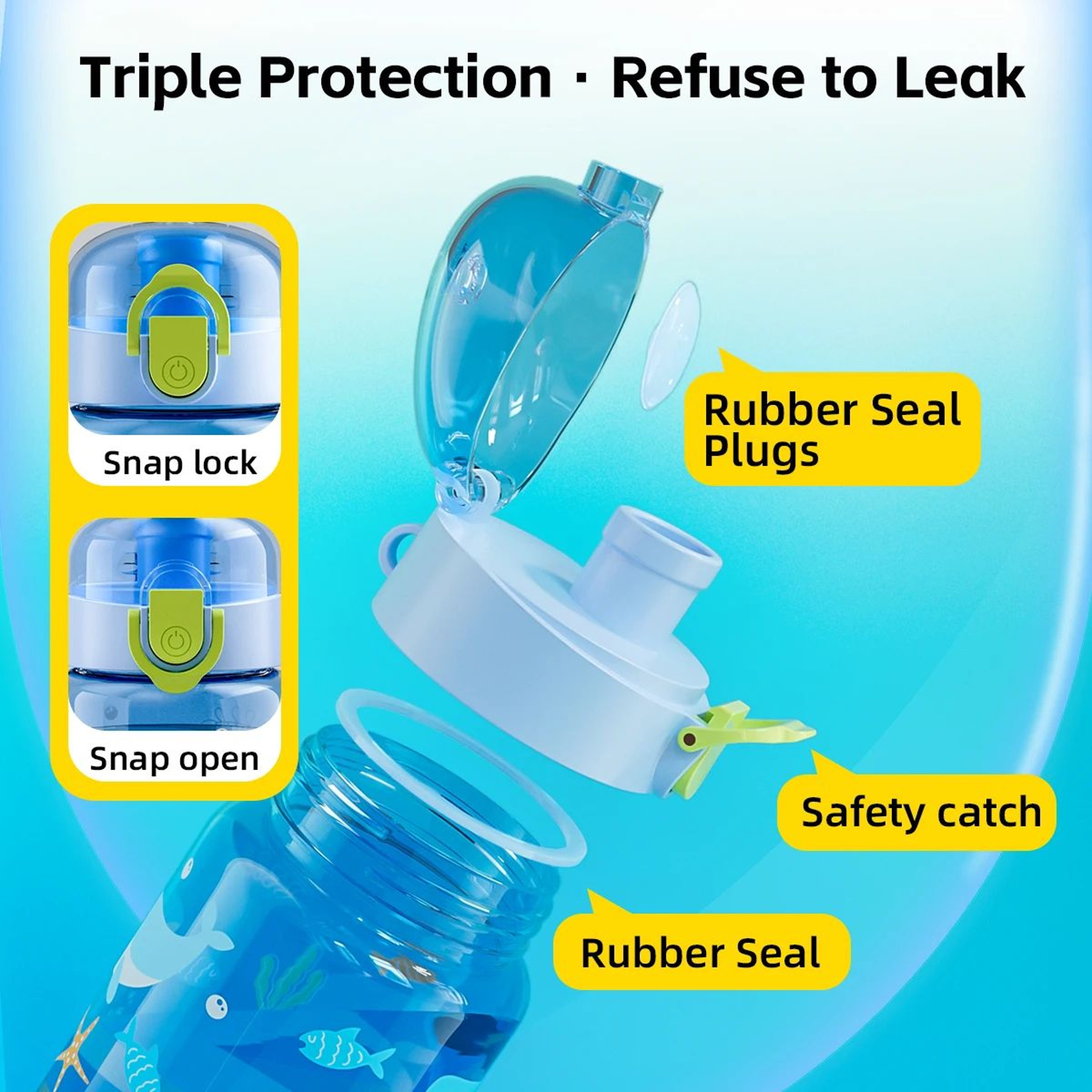 Cartoon Leakproof Portable Water Bottle With Carrying Rope 3