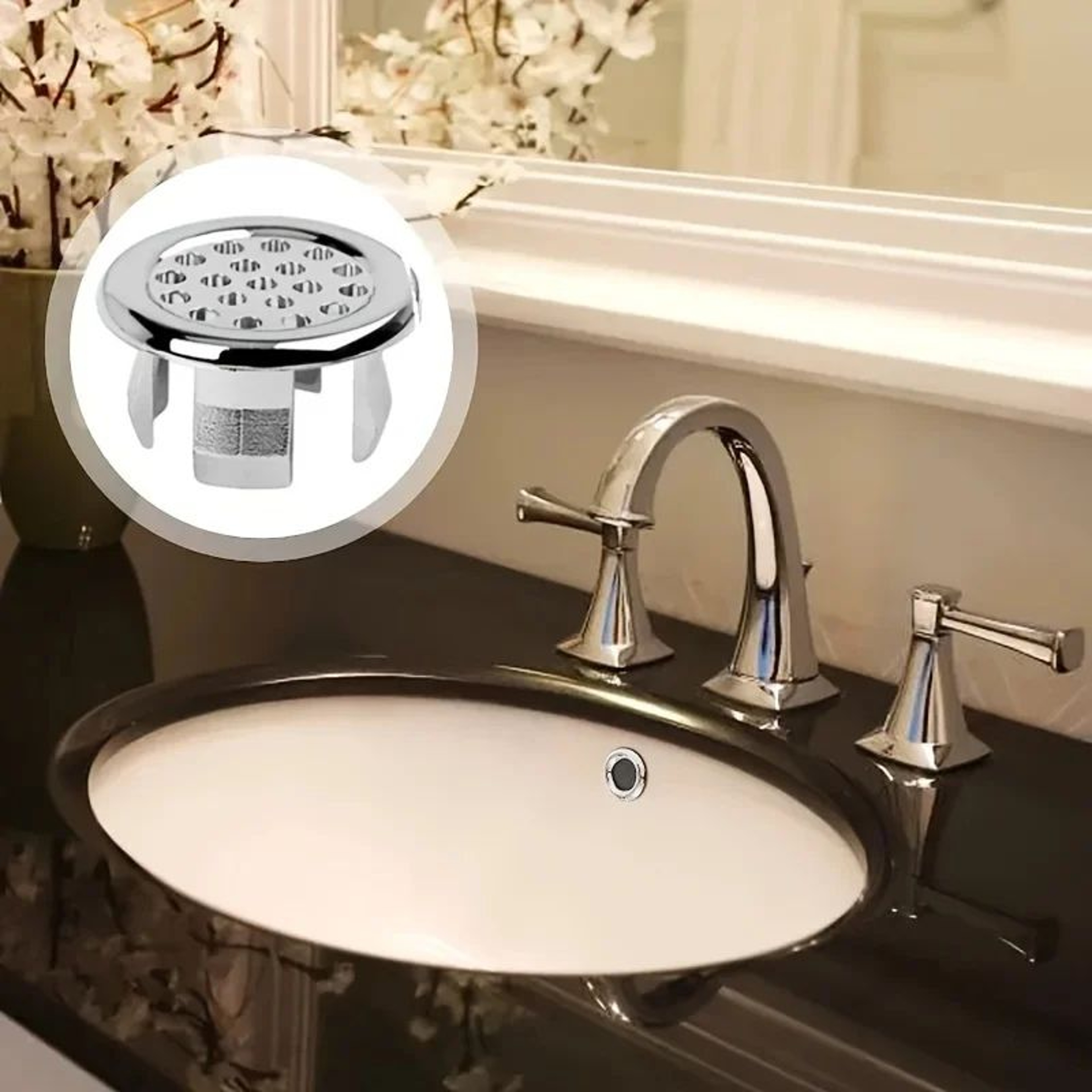 Chrome Sink Overflow Covers Round Basin Drain Plugs 2