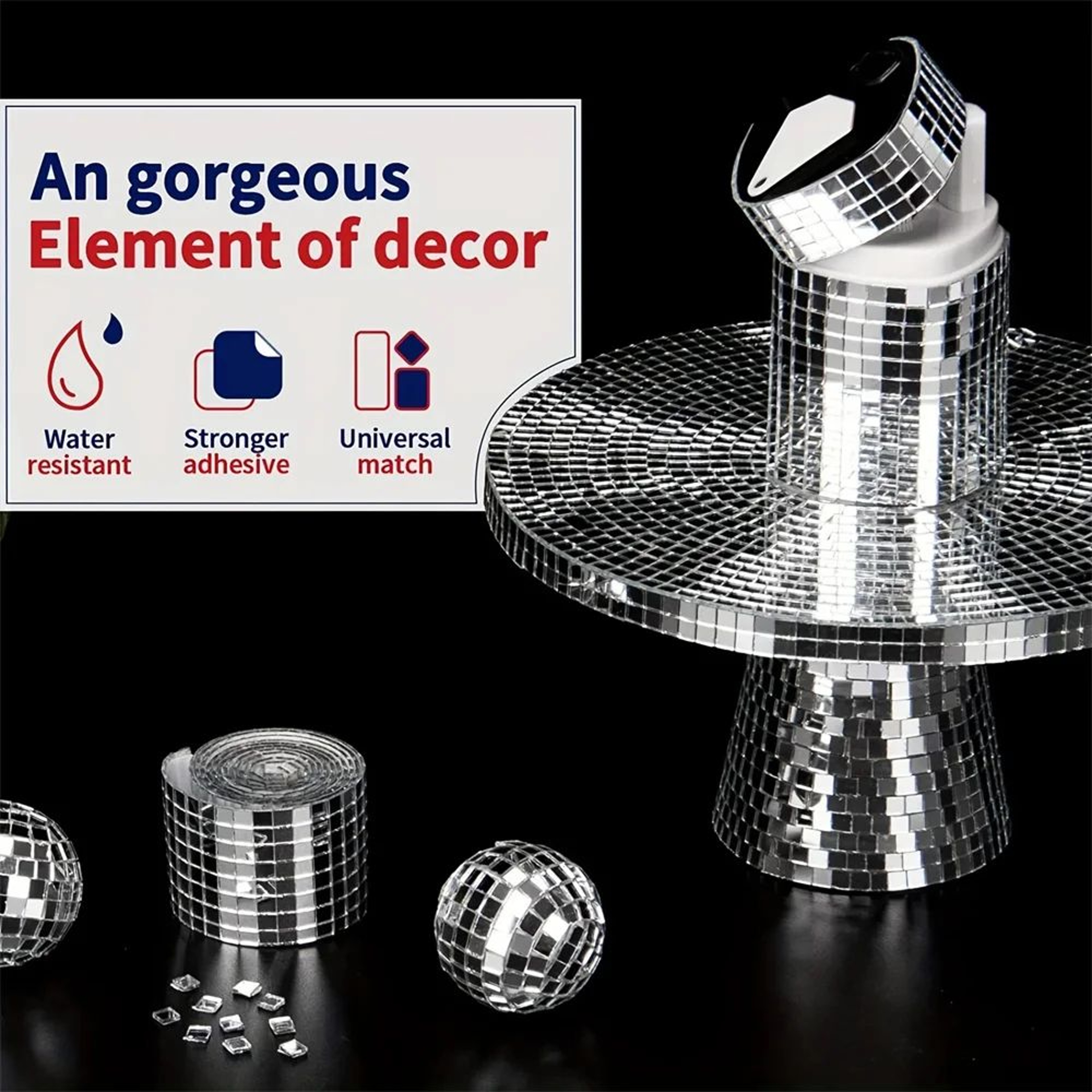 Self Adhesive Disco Ball Mirror Mosaic Tiles For DIY Crafts 9