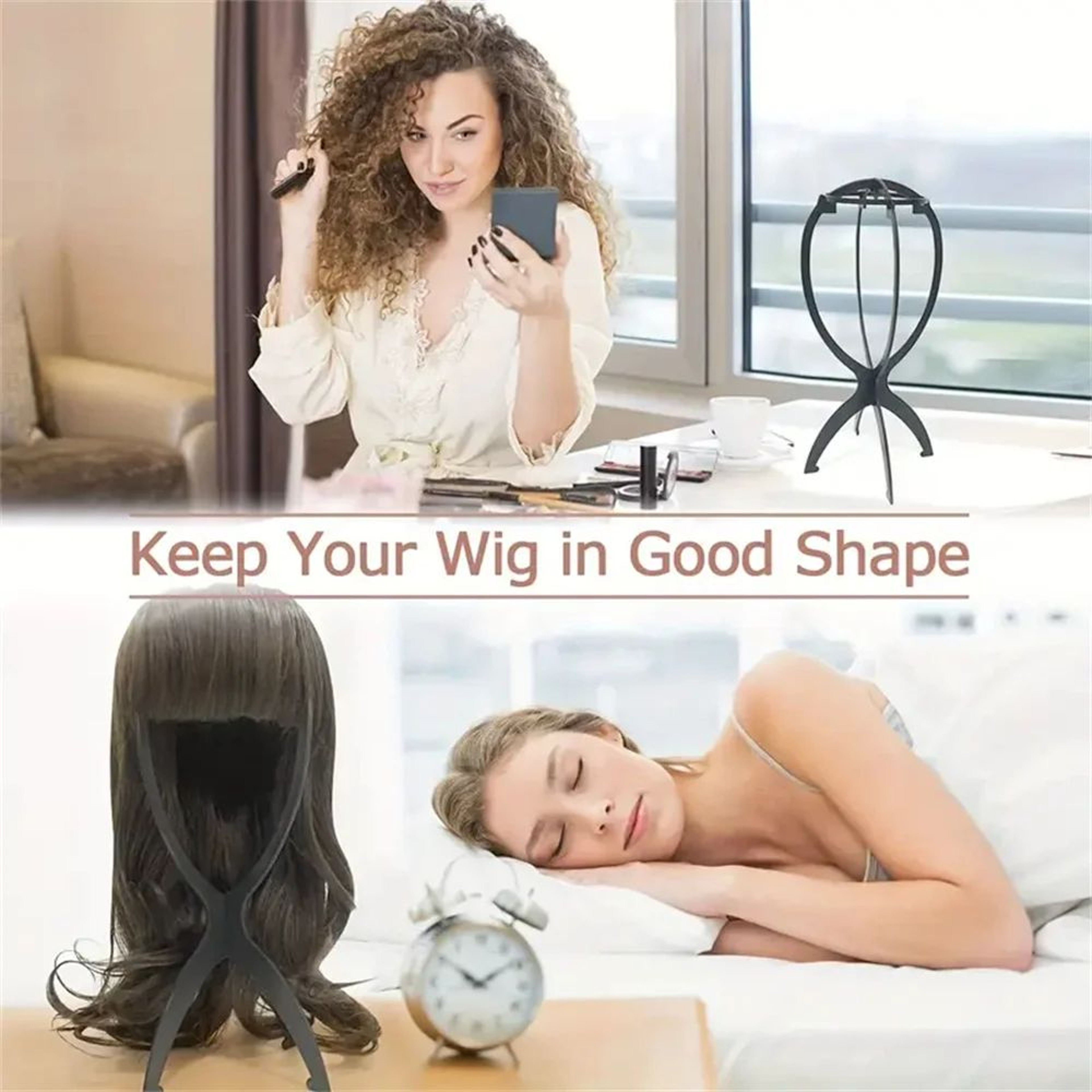 3 Piece Collapsible Wig Stand For Styling Storage And Display 3