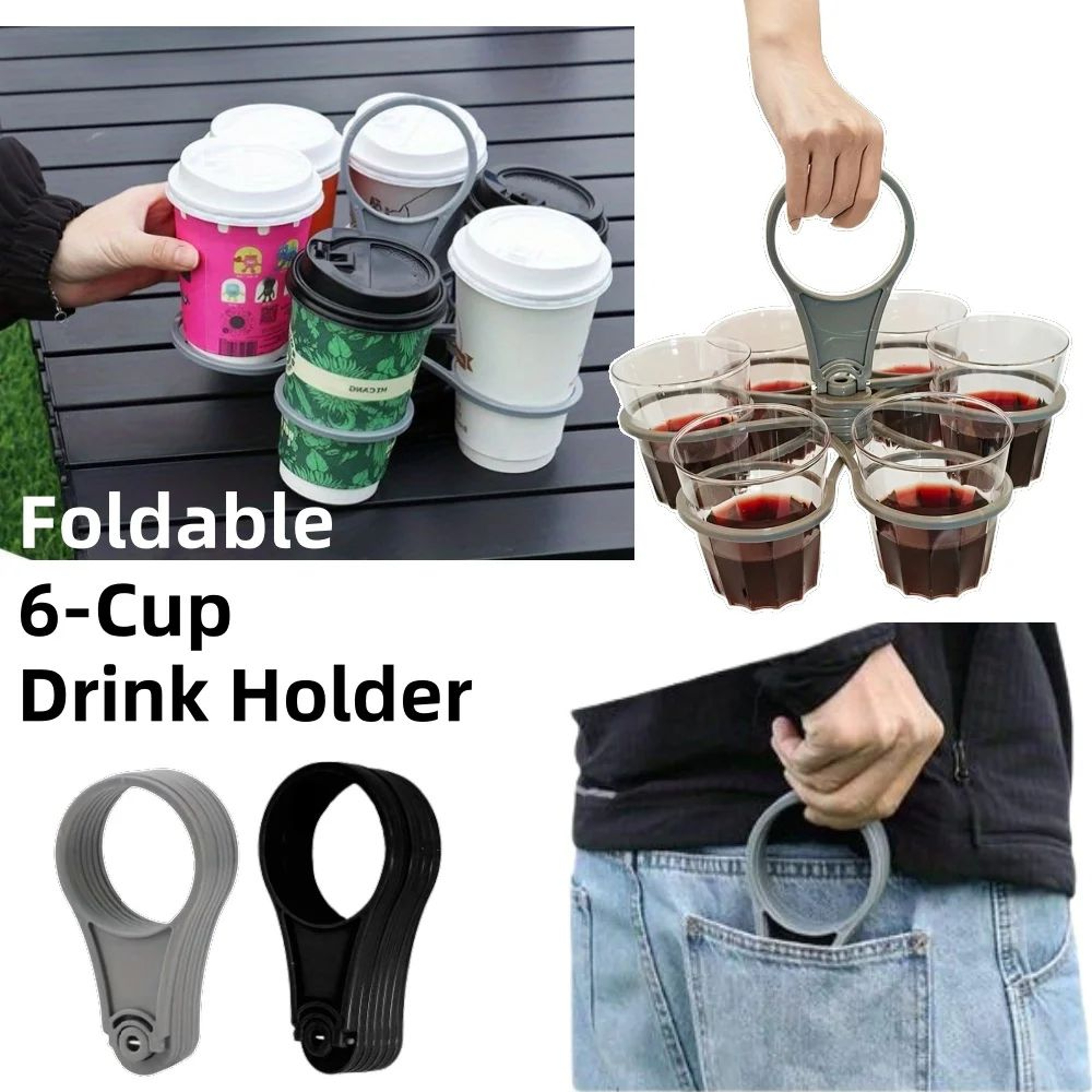 Collapsible Portable Cup Holder With Handle For Drinks And Takeout 0