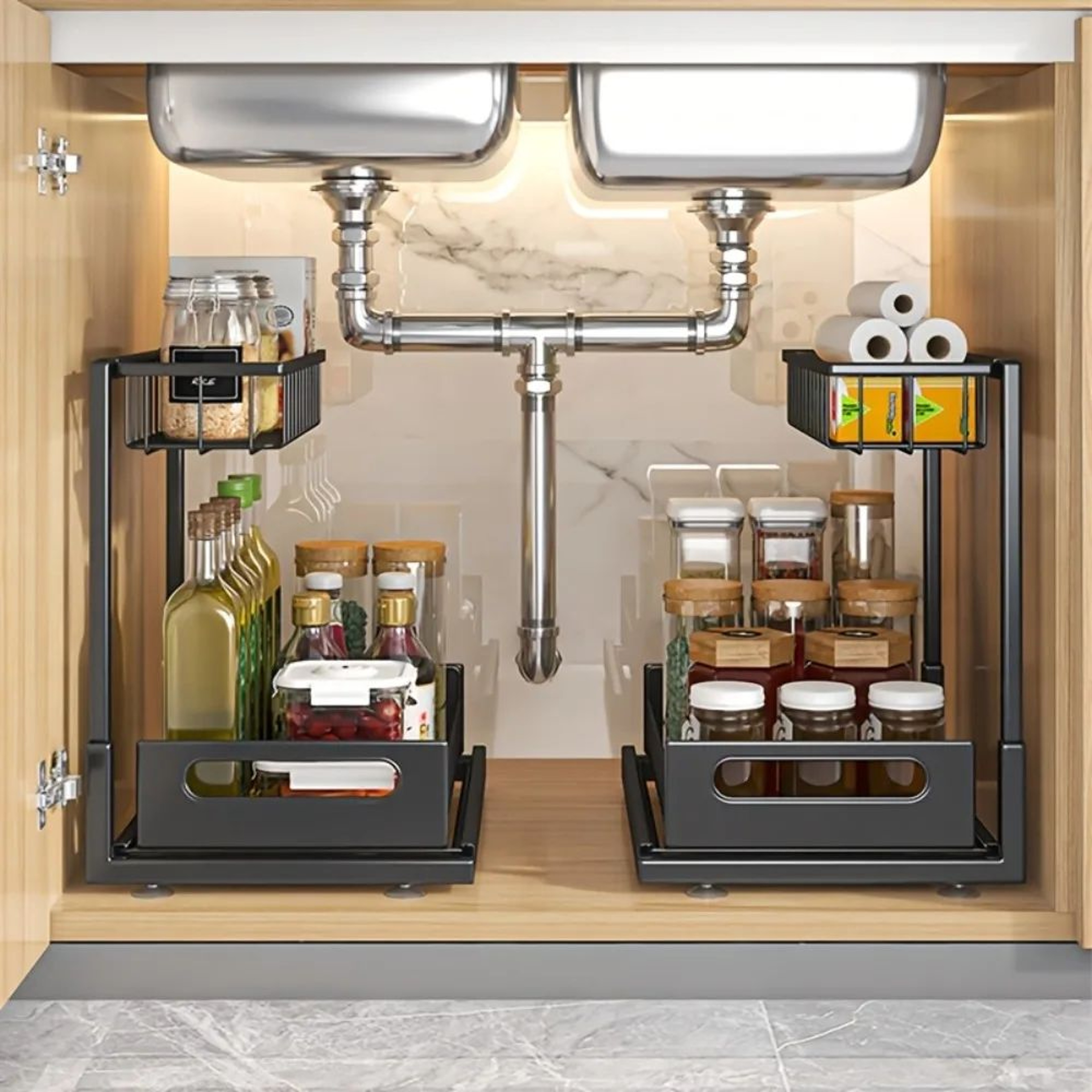 Metal Pull Out Under Sink Organizer With Sliding Drawer 0