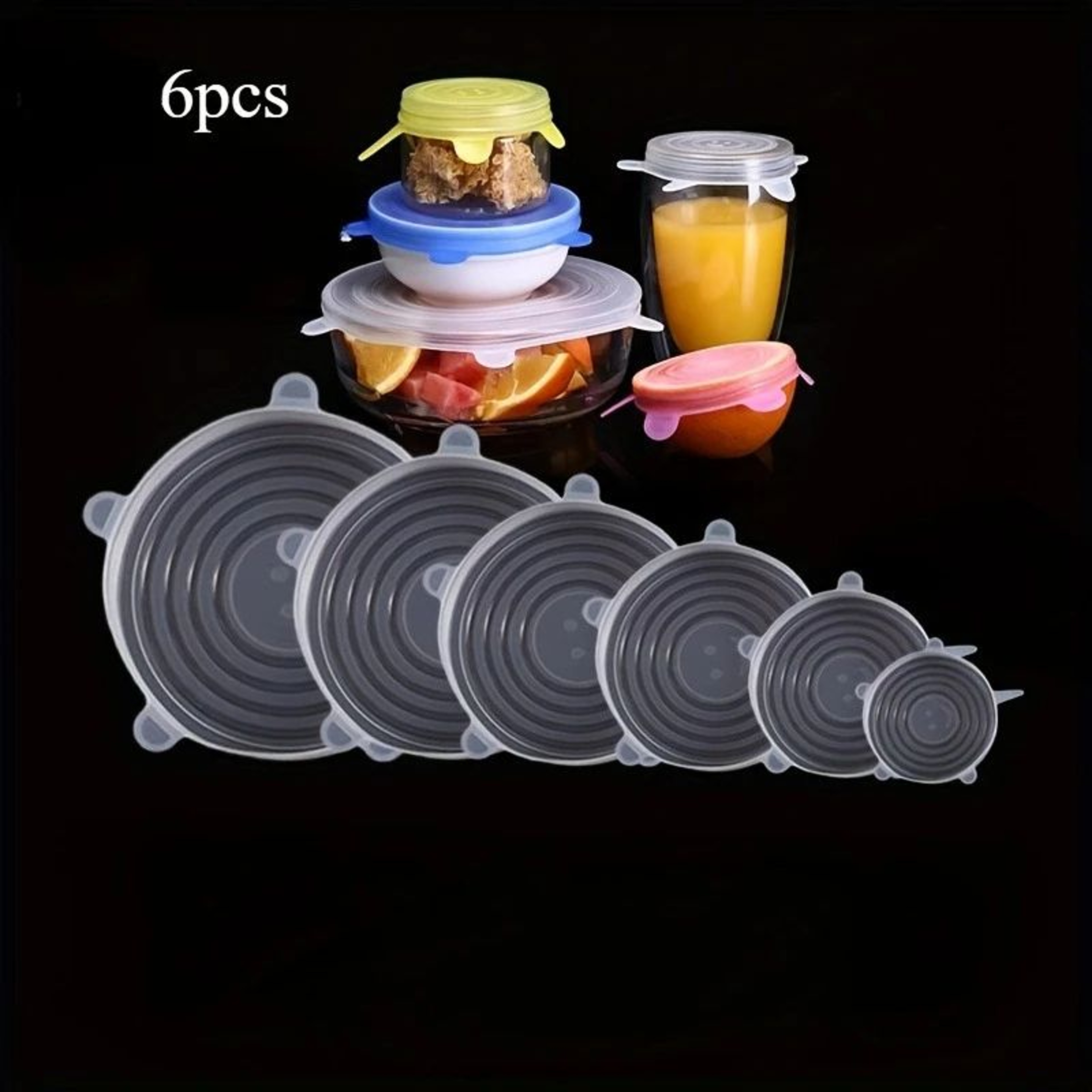 6 Piece Reusable Silicone Stretch Lids For Food Storage 9