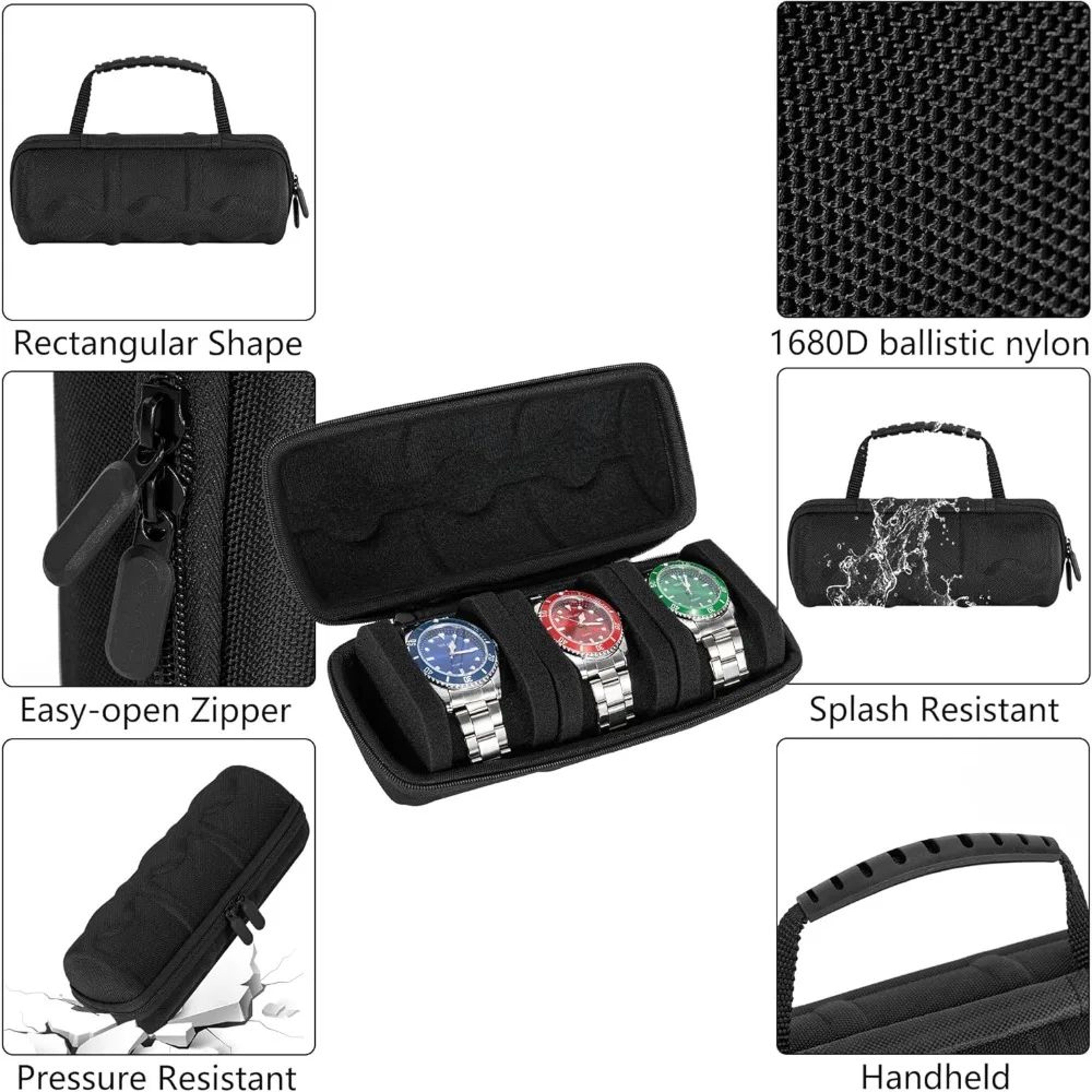 3 Slot Hard Shell Travel Watch Case With Soft Pillows 2