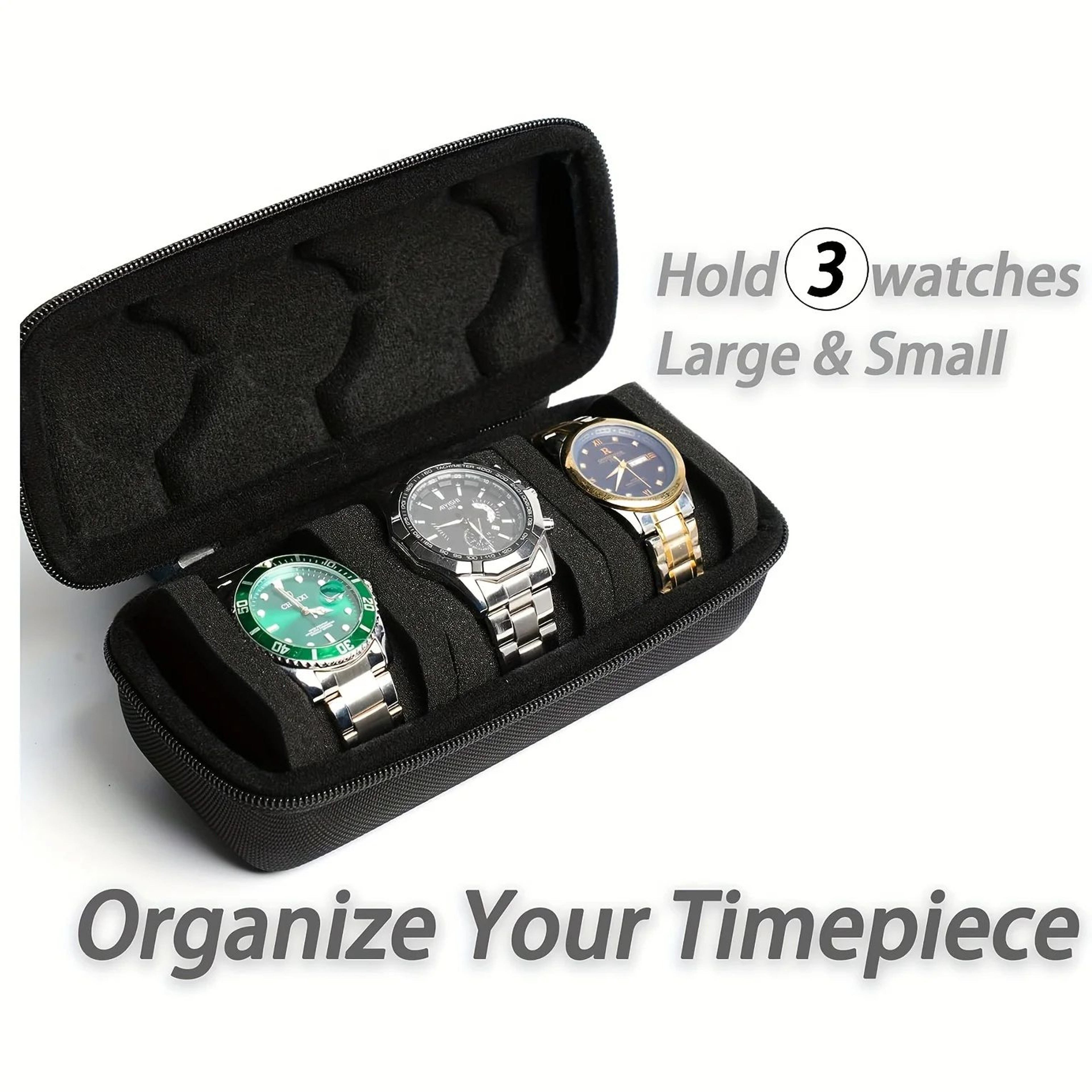 3 Piece Hardshell Watch Travel Case With Soft Foam Pillow 3