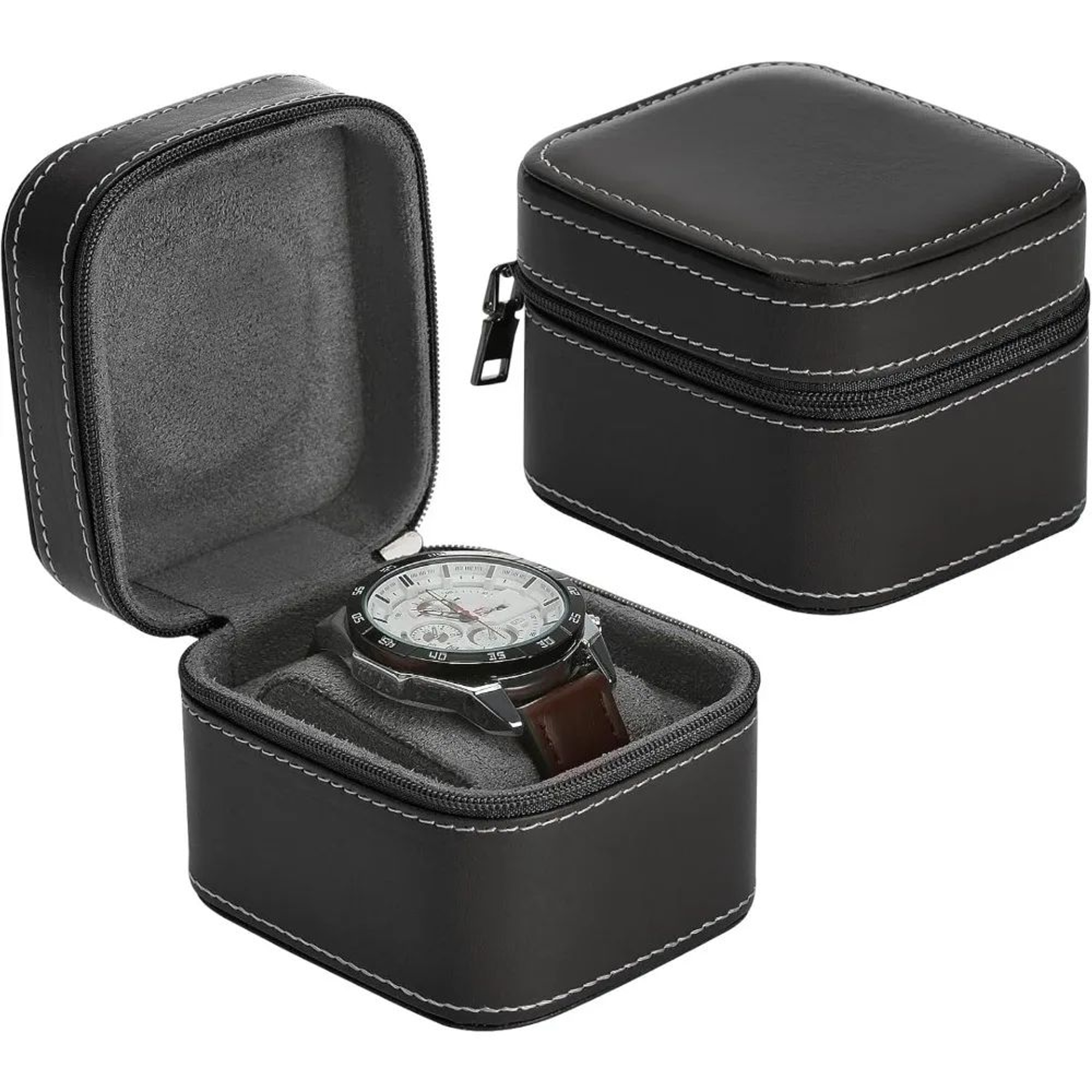 Portable Single Watch Travel Case With Zipper And Pillow 0