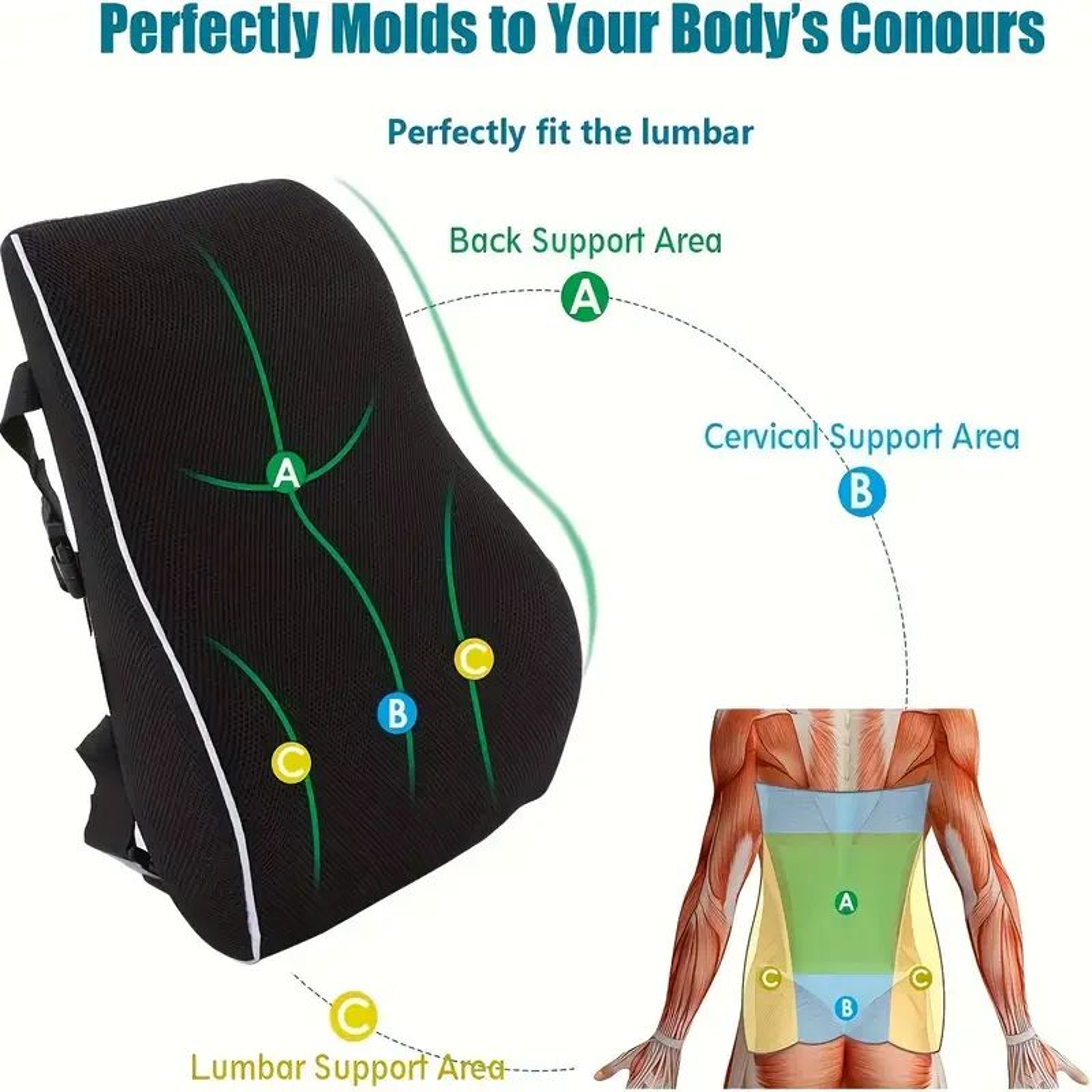 Memory Foam Lumbar Support Pillow With Adjustable Back Support 4