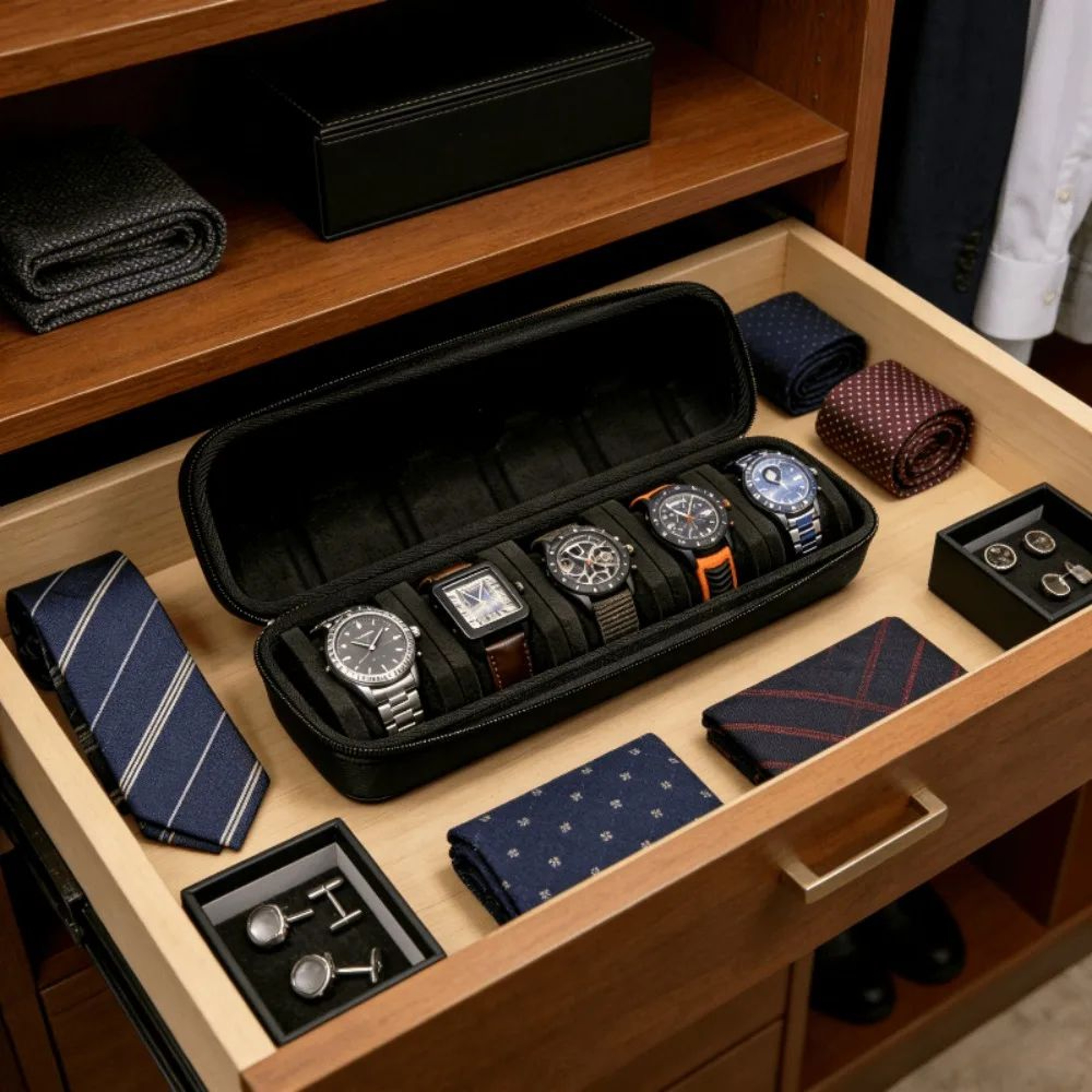 Black Hard Case Watch Travel Storage Box With Soft Foam Pad 0