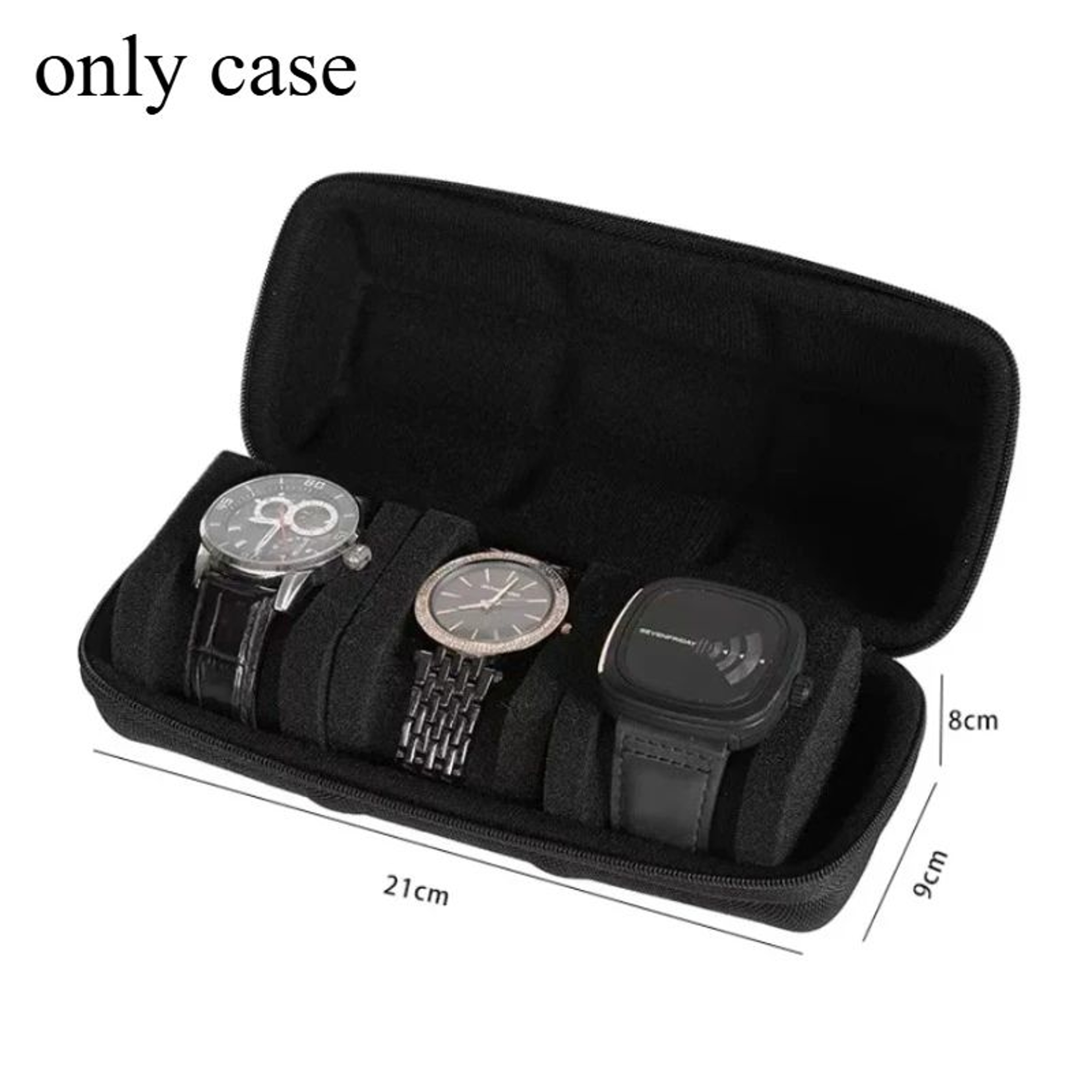 Black Hard Case Watch Travel Storage Box With Soft Foam Pad 9