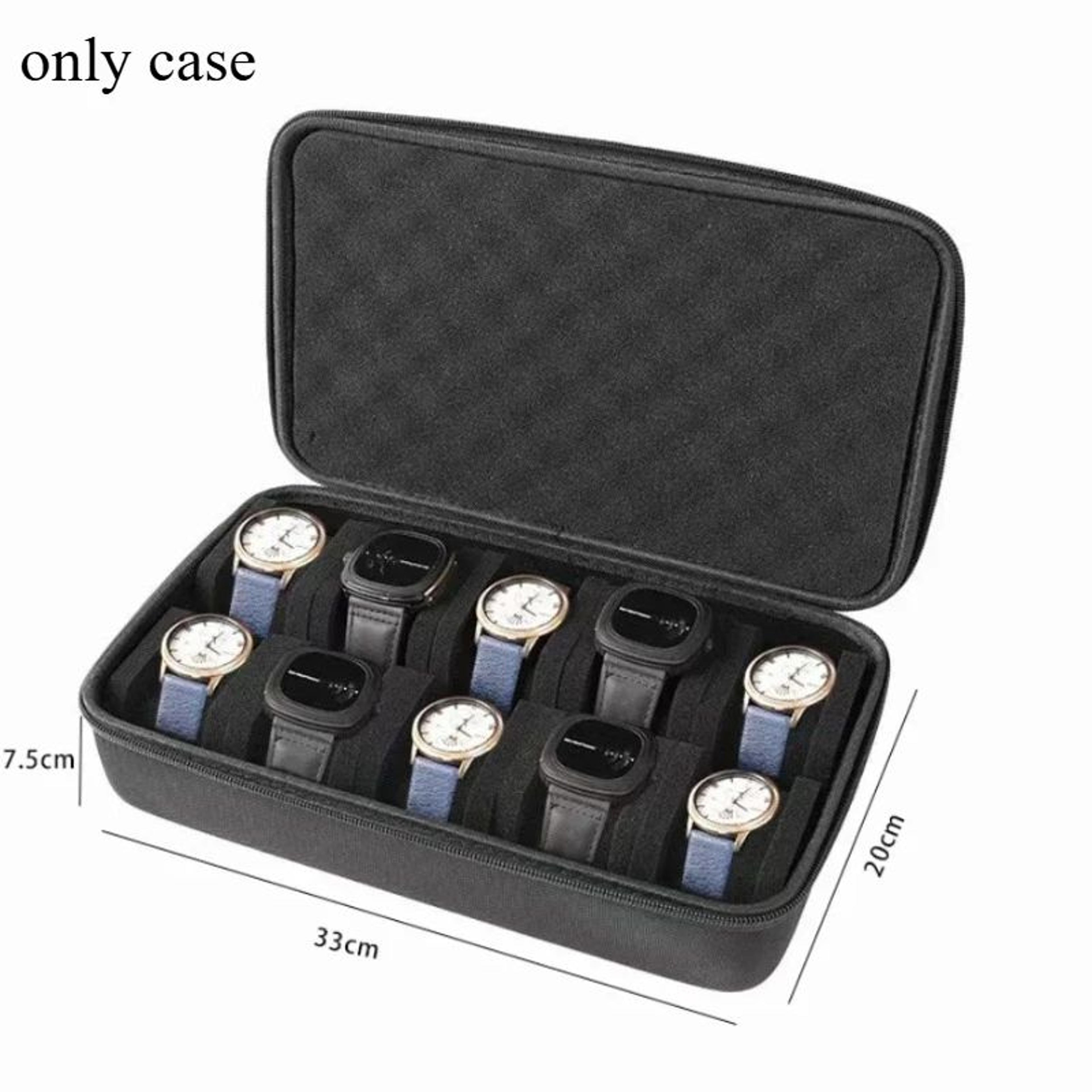 Black Hard Case Watch Travel Storage Box With Soft Foam Pad 11