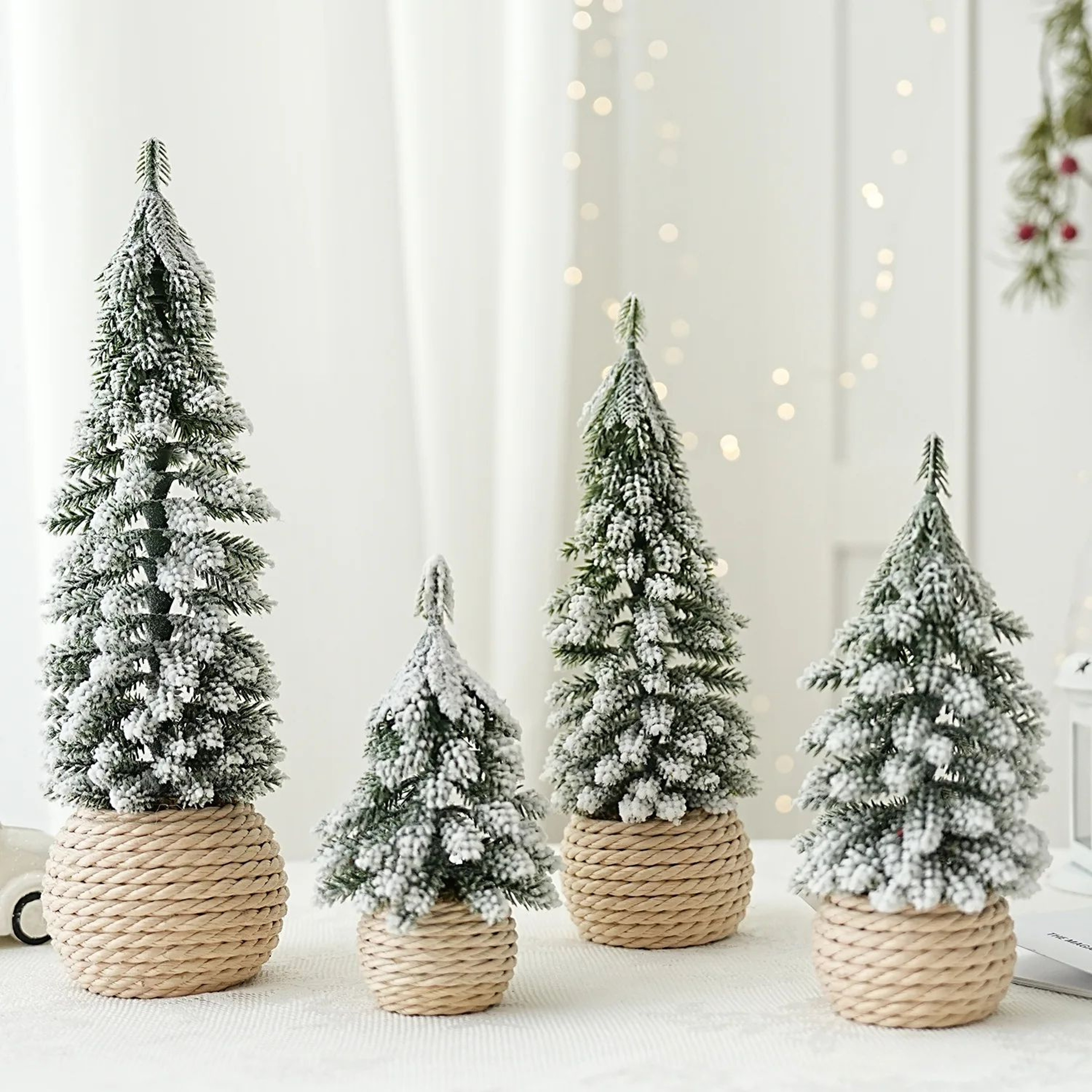 Mini Flocked Cedar Christmas Tree Desktop Decoration 0