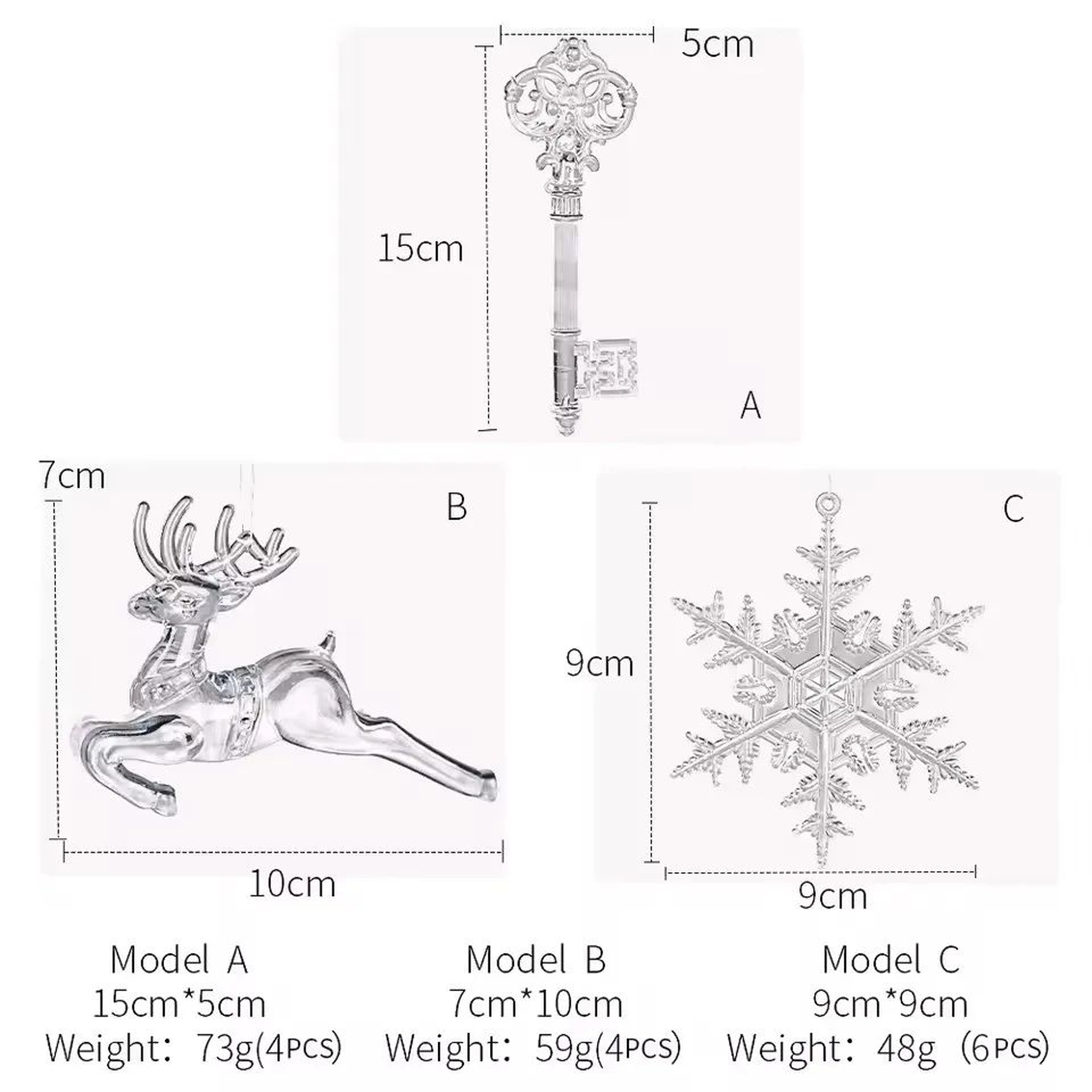 Transparent Acrylic Christmas Hanging Ornaments 4 Or 6 Piece Set 1