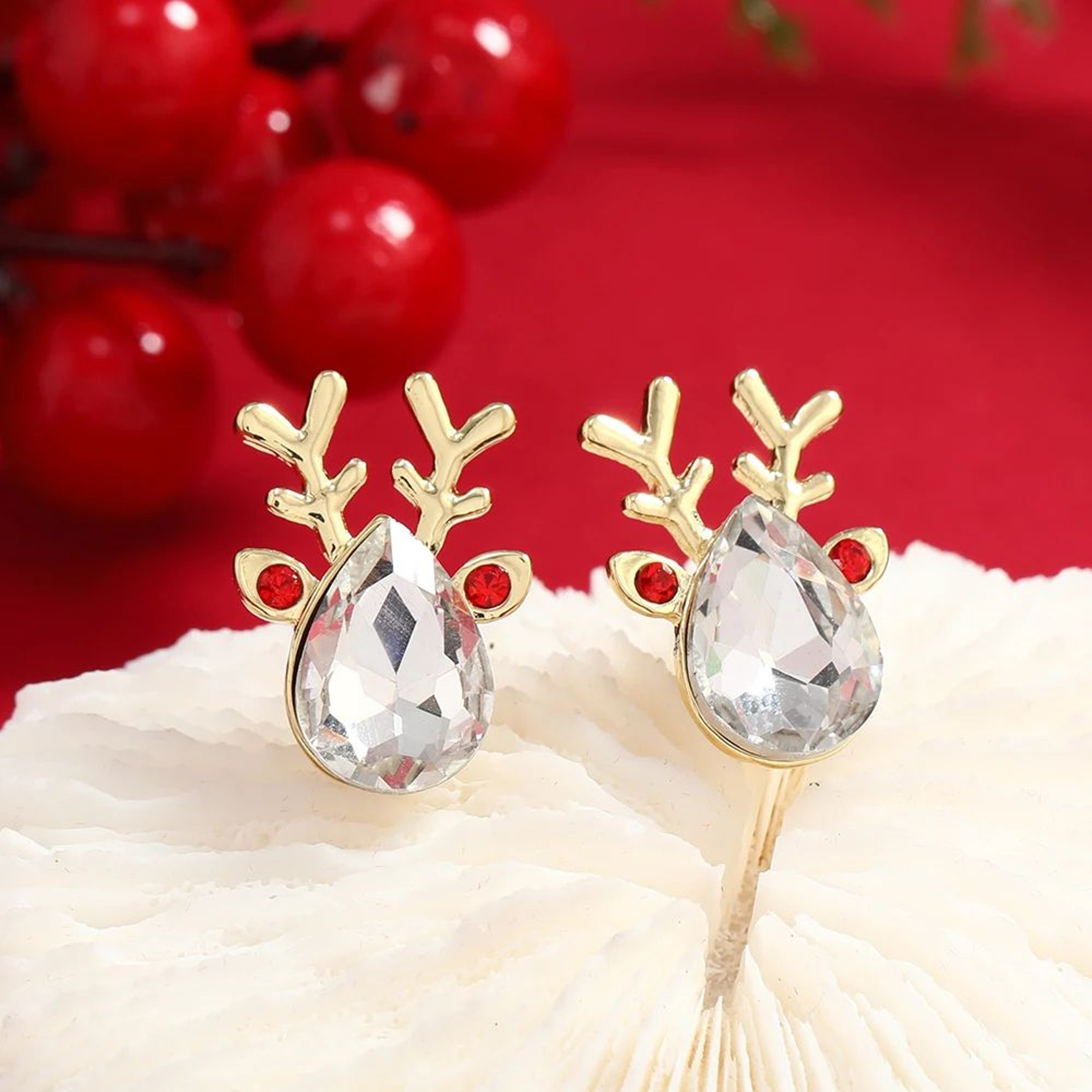 Trendy Christmas Rhinestone Pearl Stud Earrings 5