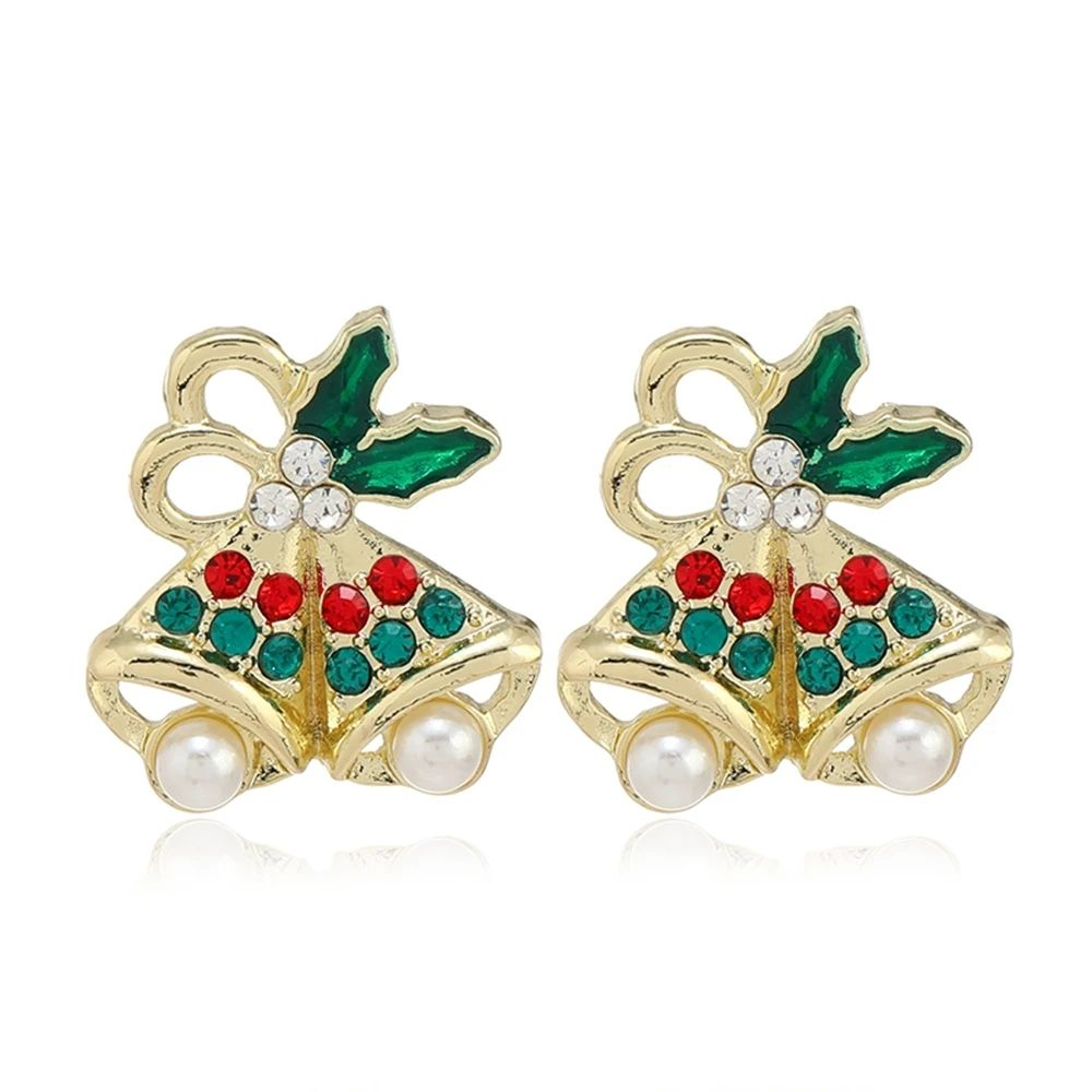 Trendy Christmas Rhinestone Pearl Stud Earrings 7